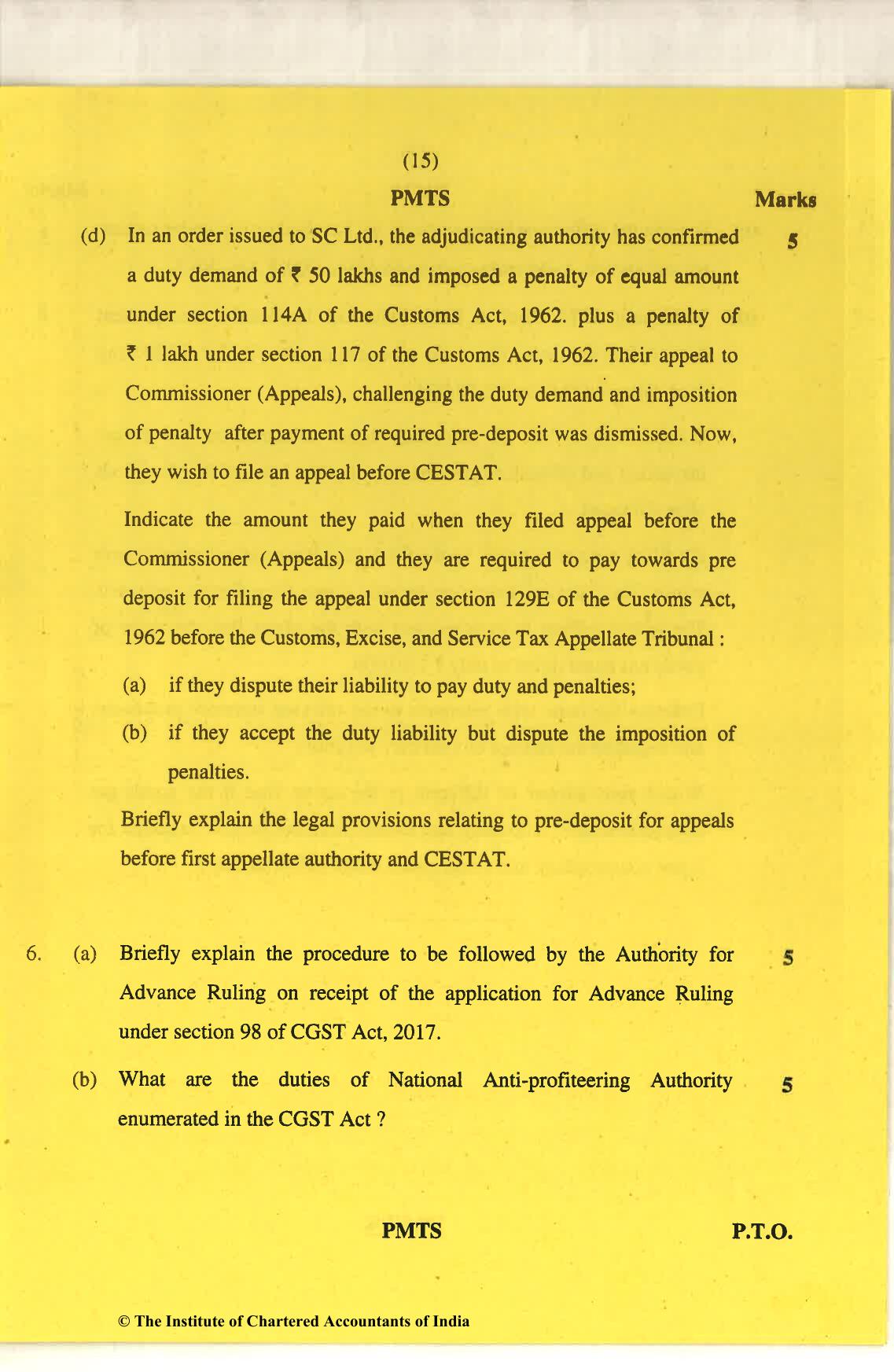 CA Final Nov 2018 Question Paper - Paper 8 – Indirect Tax Laws - Page 15
