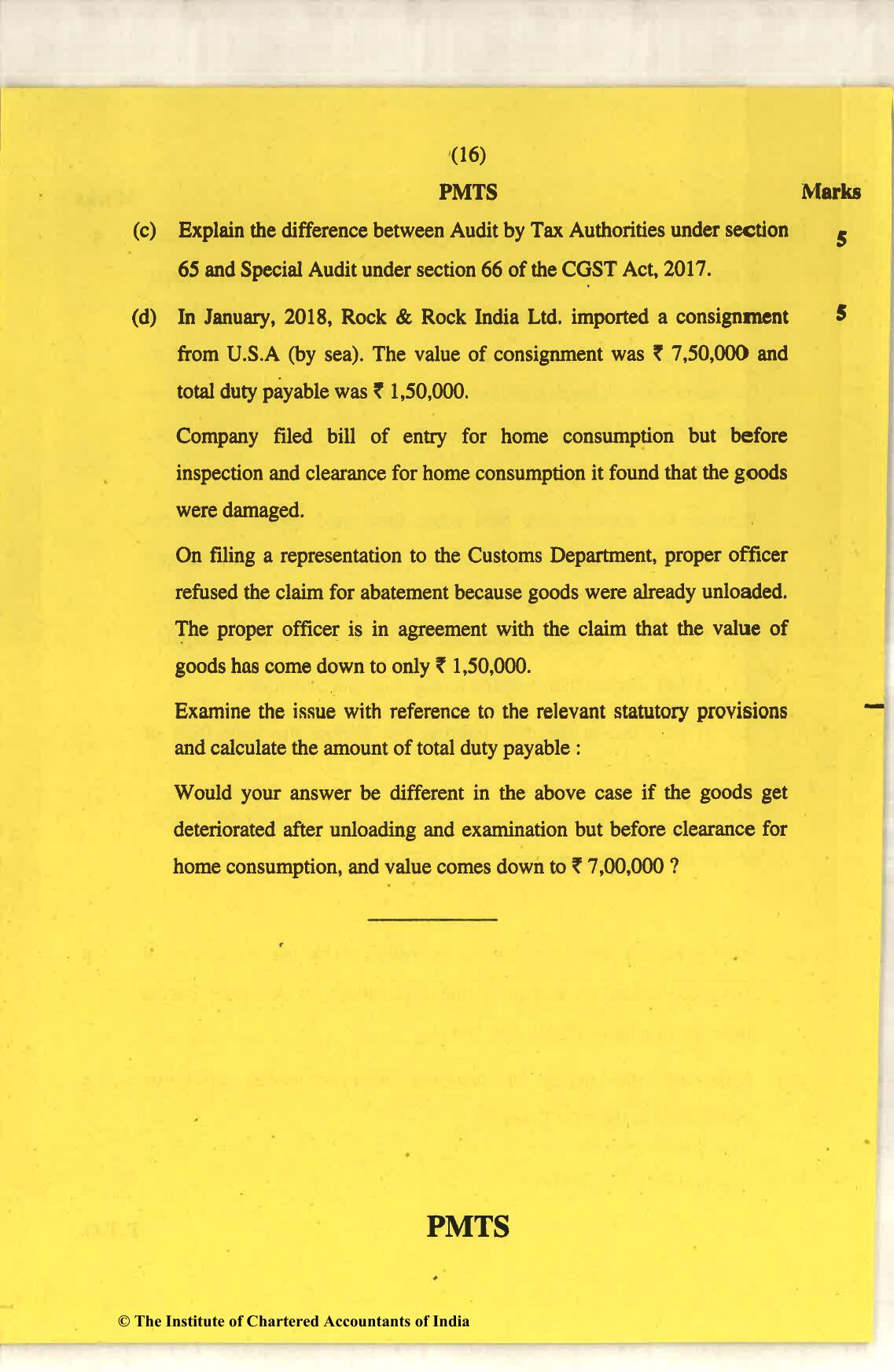 CA Final Nov 2018 Question Paper - Paper 8 – Indirect Tax Laws - Page 16