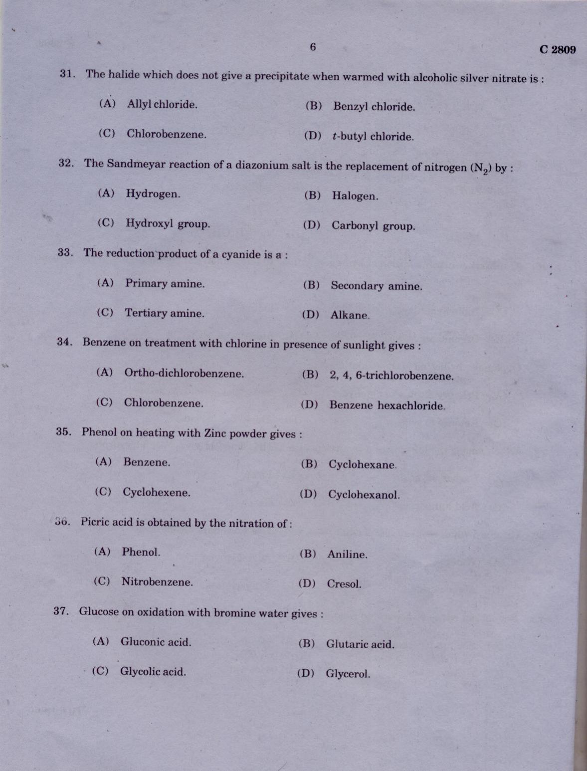 CUCAT 2021 M.Sc. Applied Chemistry & M.Sc Chemistry (Nanoscience) Question Paper - Page 6