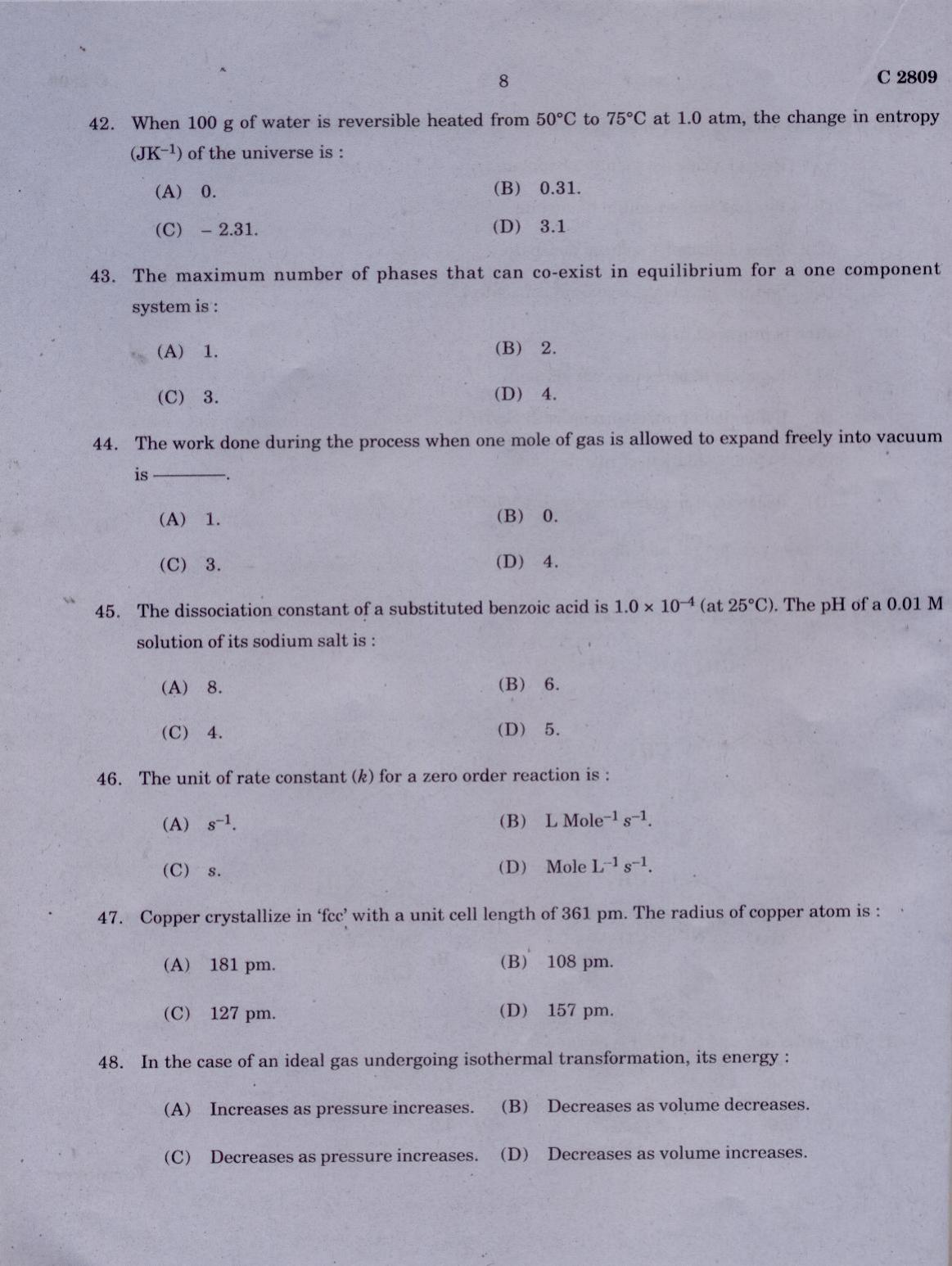 CUCAT 2021 M.Sc. Applied Chemistry & M.Sc Chemistry (Nanoscience) Question Paper - Page 8