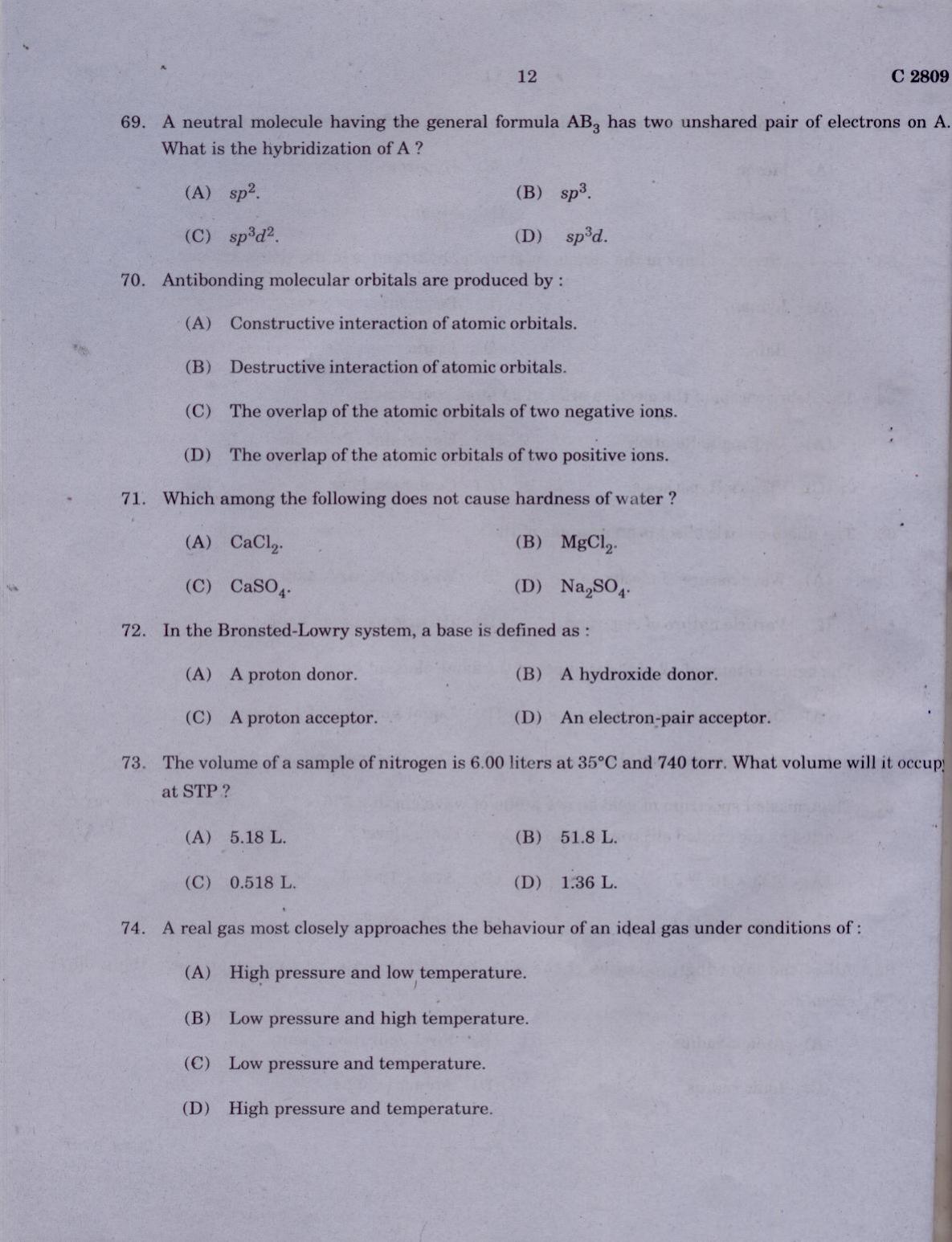 CUCAT 2021 M.Sc. Applied Chemistry & M.Sc Chemistry (Nanoscience) Question Paper - Page 12