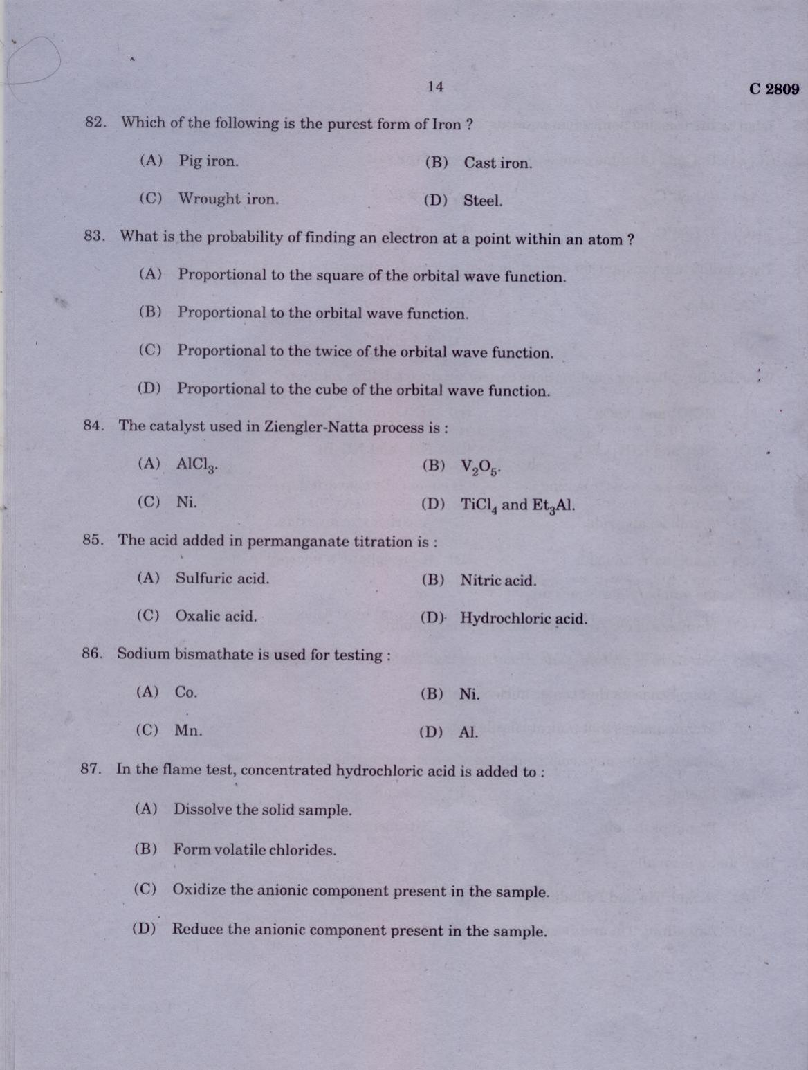 CUCAT 2021 M.Sc. Applied Chemistry & M.Sc Chemistry (Nanoscience) Question Paper - Page 14