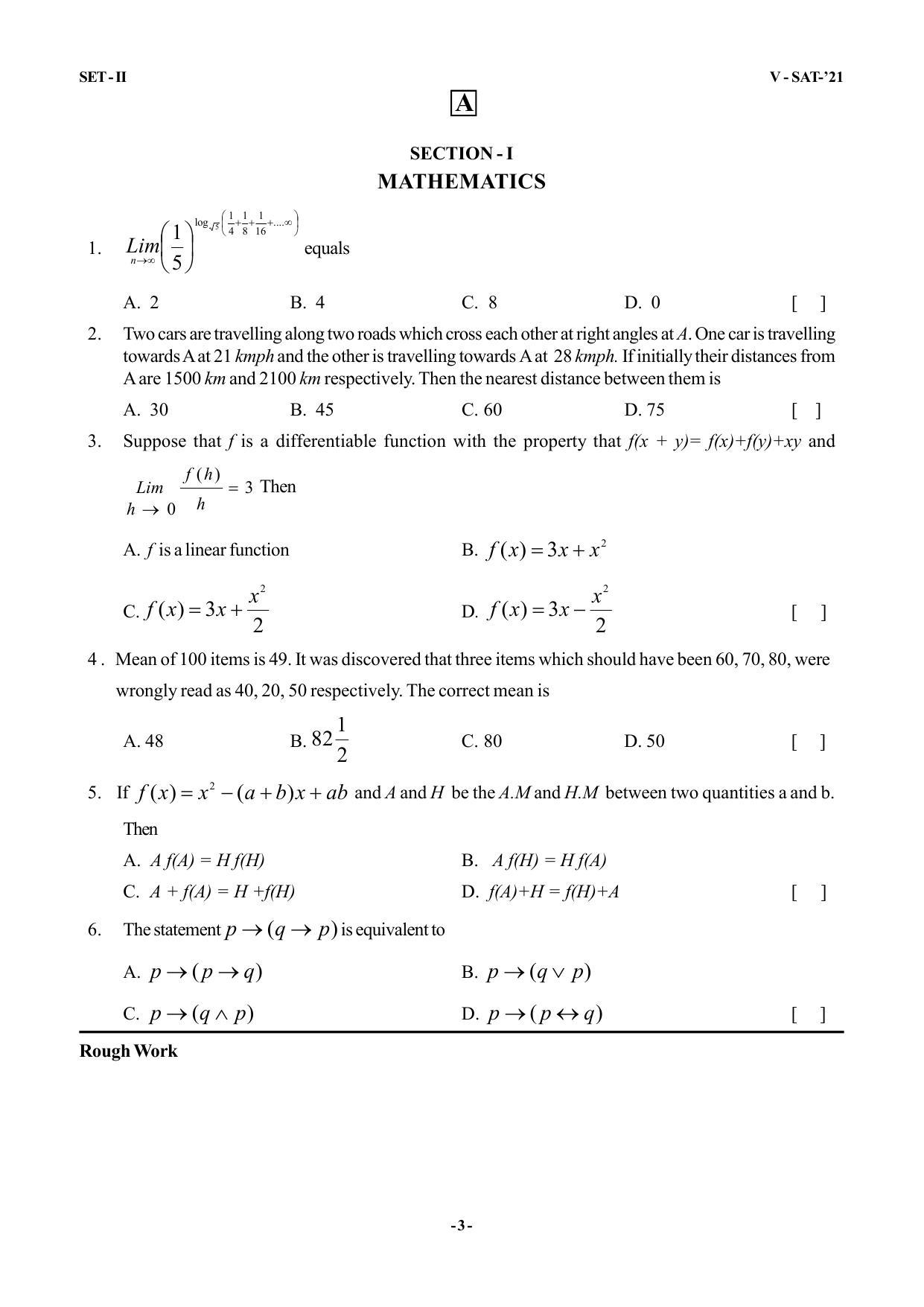 VSAT Exam MPC Sample Question Paper - Page 3