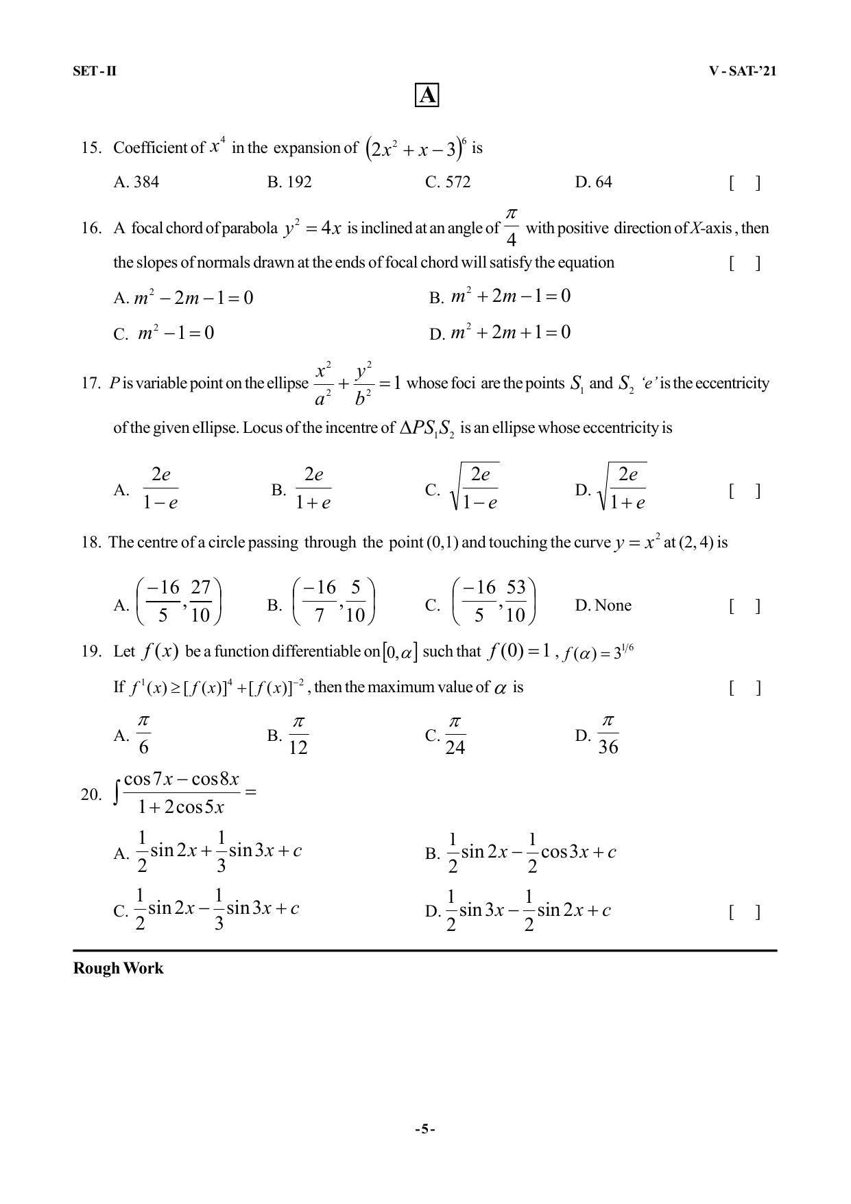 VSAT Exam MPC Sample Question Paper - Page 5