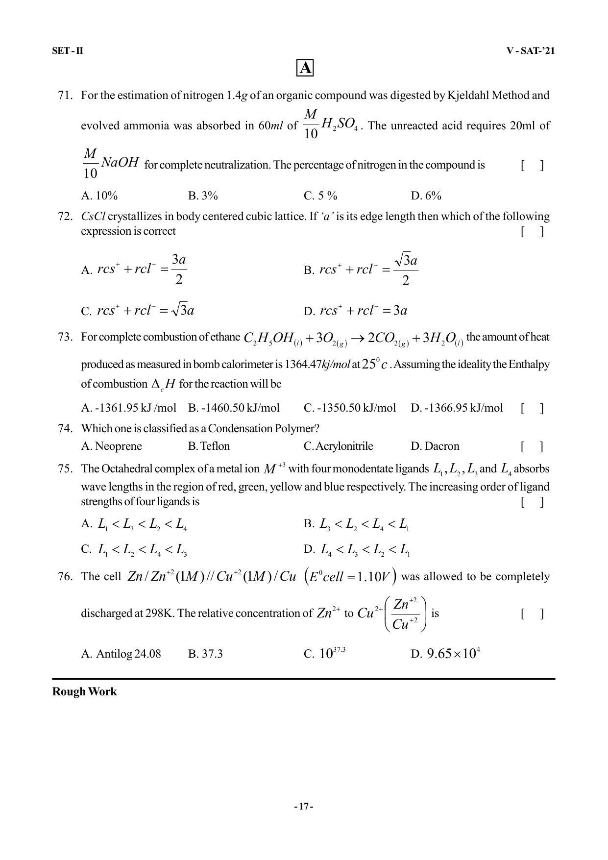 VSAT Exam MPC Sample Question Paper - Page 17