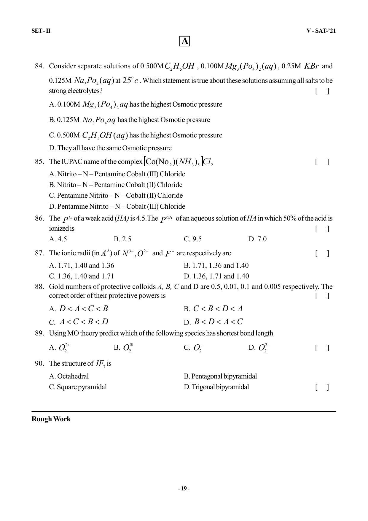 VSAT Exam MPC Sample Question Paper - Page 19