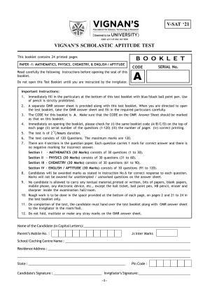 VSAT Exam MPC Sample Question Paper