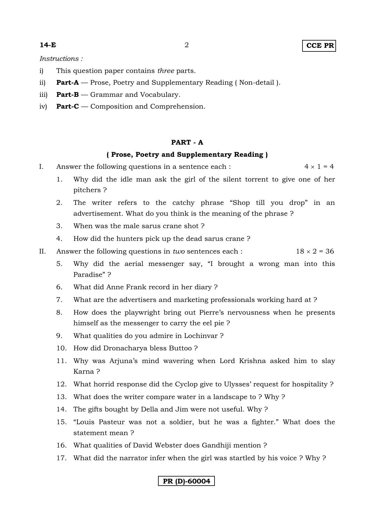 Karnataka SSLC English - First Language - ENGLISH (14-E (PR) (Revised Un-Revised)_119) (Supplementary) June 2018 Question Paper - Page 2