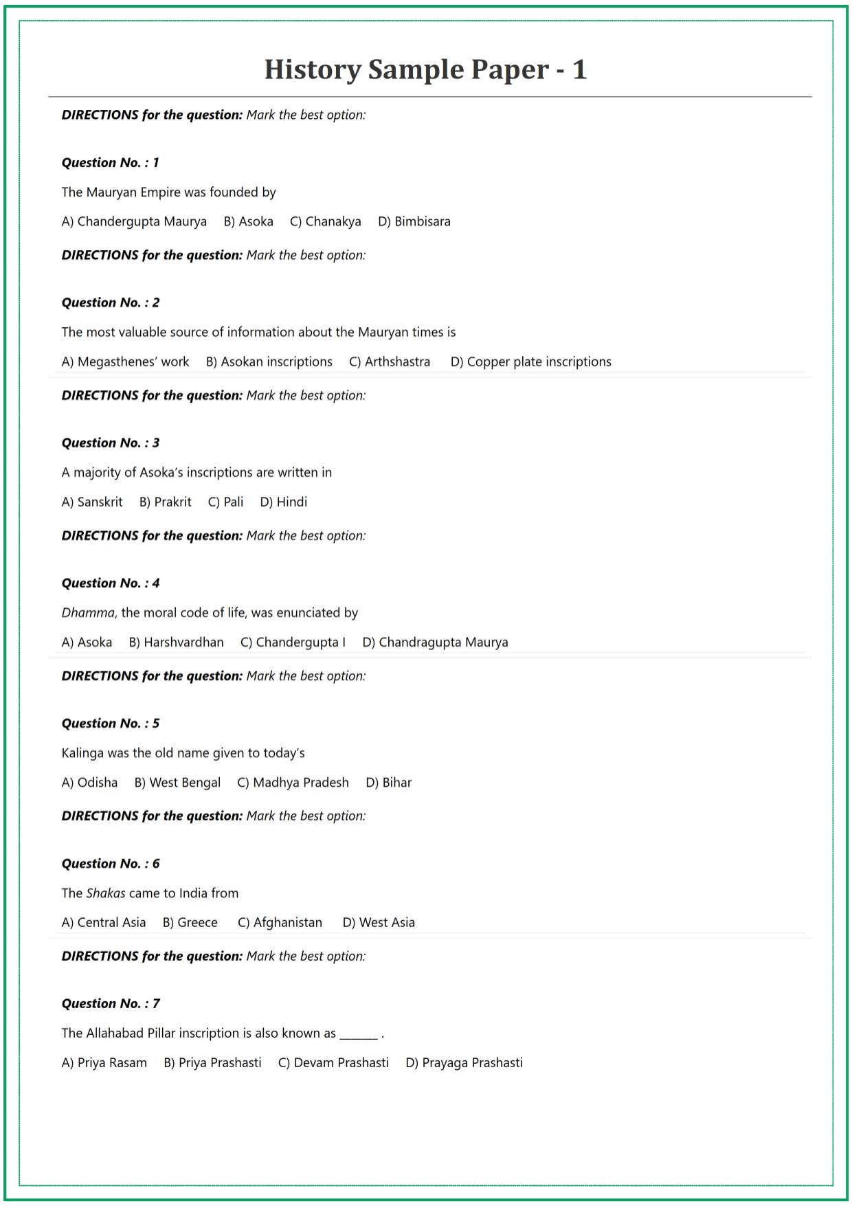 CUET UG History Sample Paper - Page 1