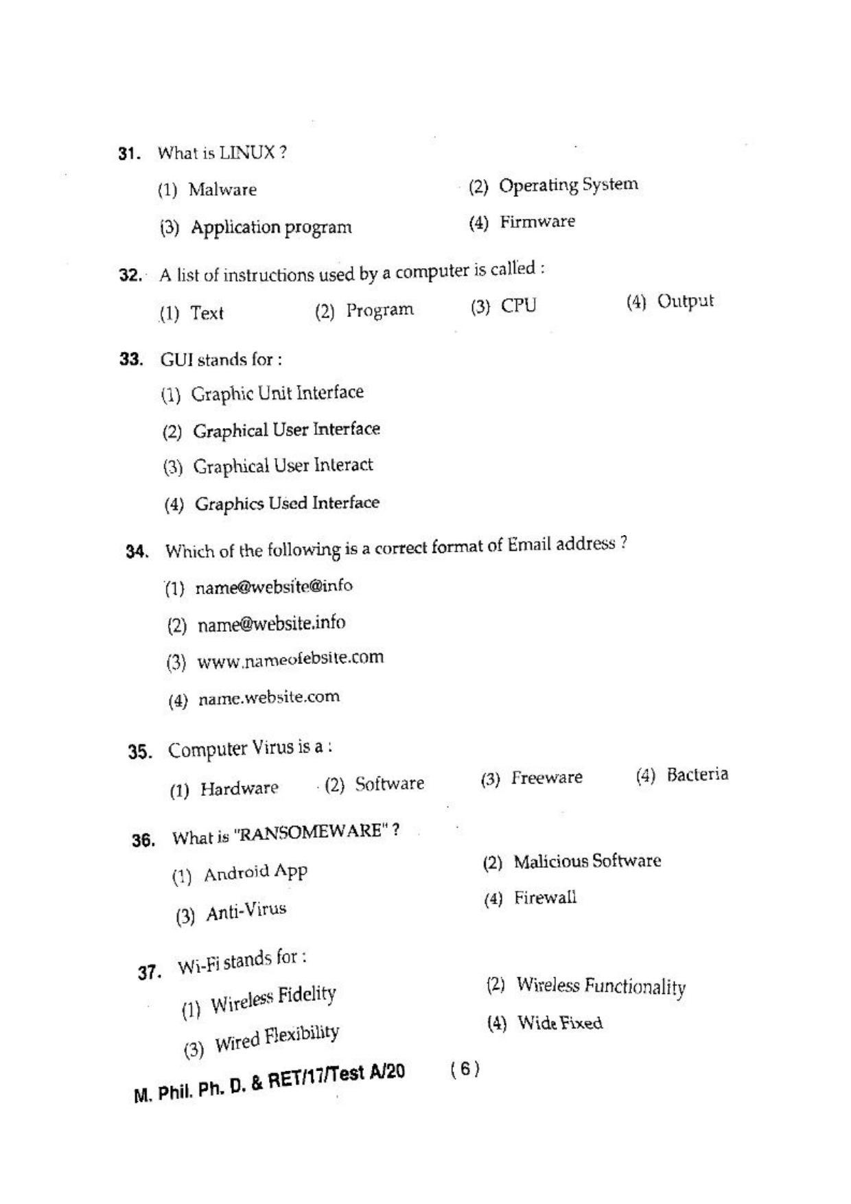 BHU RET(Agriculture) M.Phil.Ph.D & RET-17-TEST A-20  2017 Question Paper - Page 8