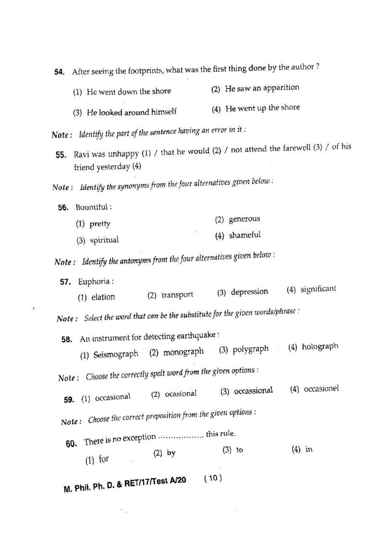 BHU RET(Agriculture) M.Phil.Ph.D & RET-17-TEST A-20  2017 Question Paper - Page 12