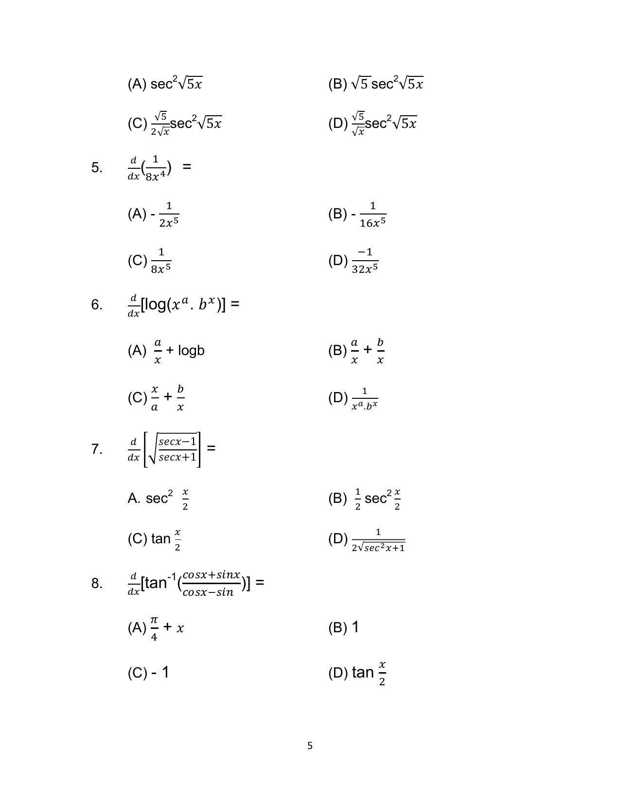 Bihar Board 12th Model Paper 2022 -Mathematics - I.Sc. & I.A. - Page 5