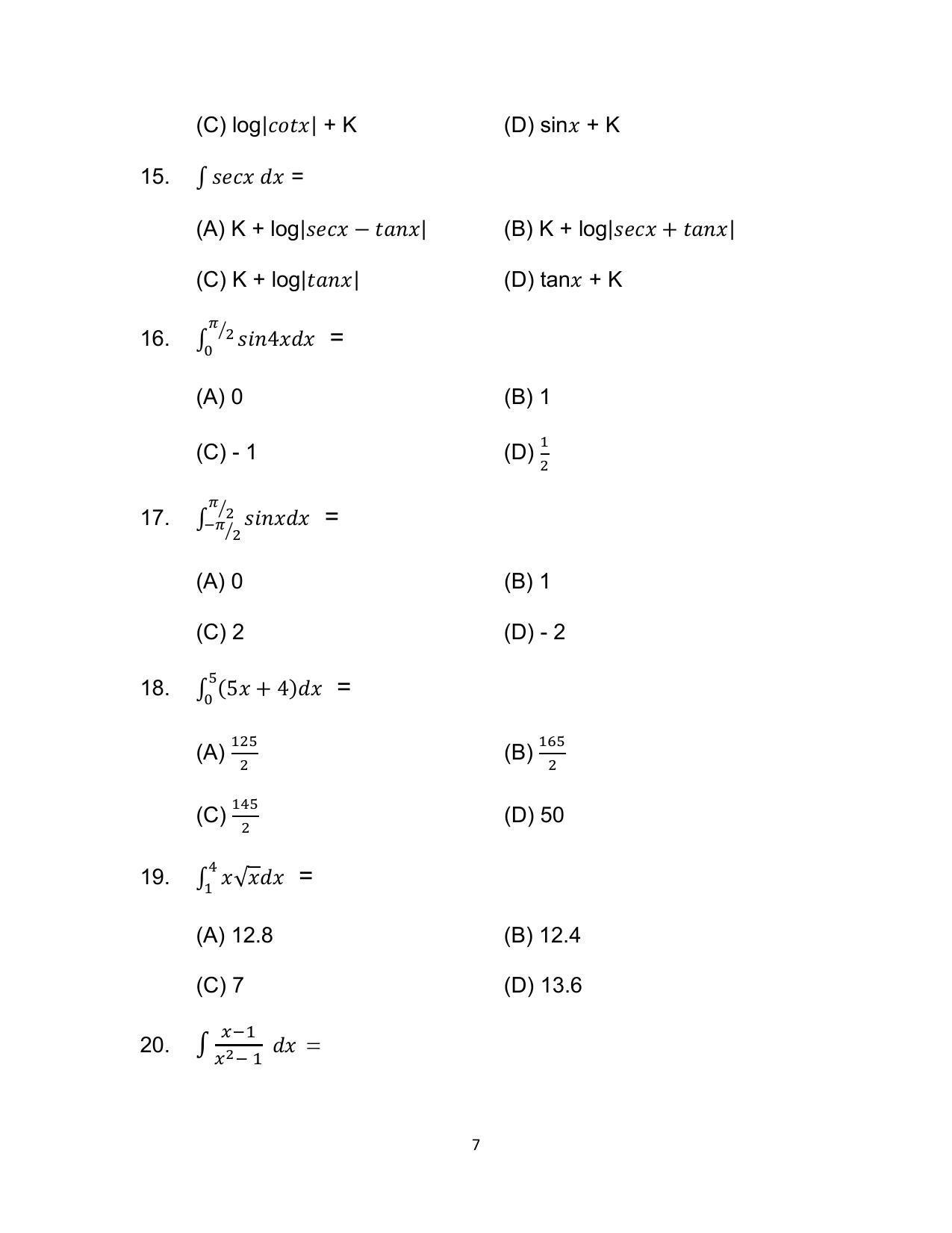 Bihar Board 12th Model Paper 2022 -Mathematics - I.Sc. & I.A. - Page 7