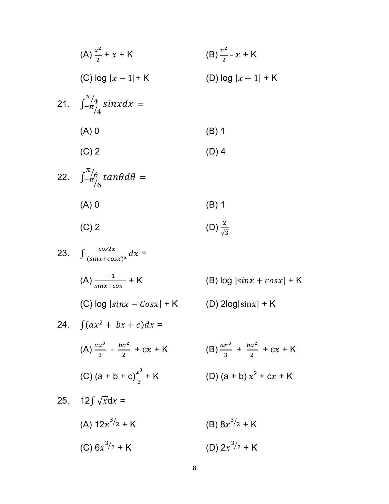 Bihar Board 12th Model Paper 2022 -Mathematics - I.Sc. & I.A. - Page 8