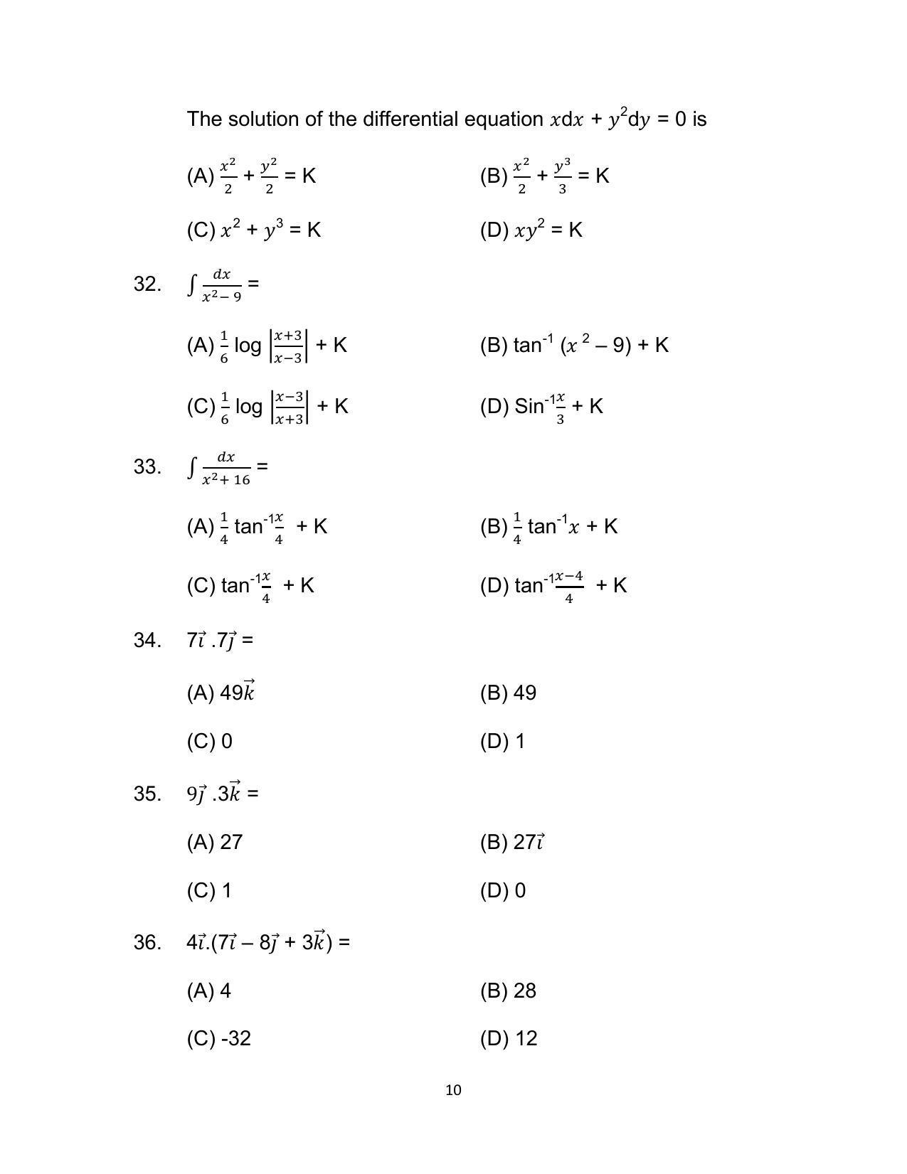 Bihar Board 12th Model Paper 2022 -Mathematics - I.Sc. & I.A. - Page 10