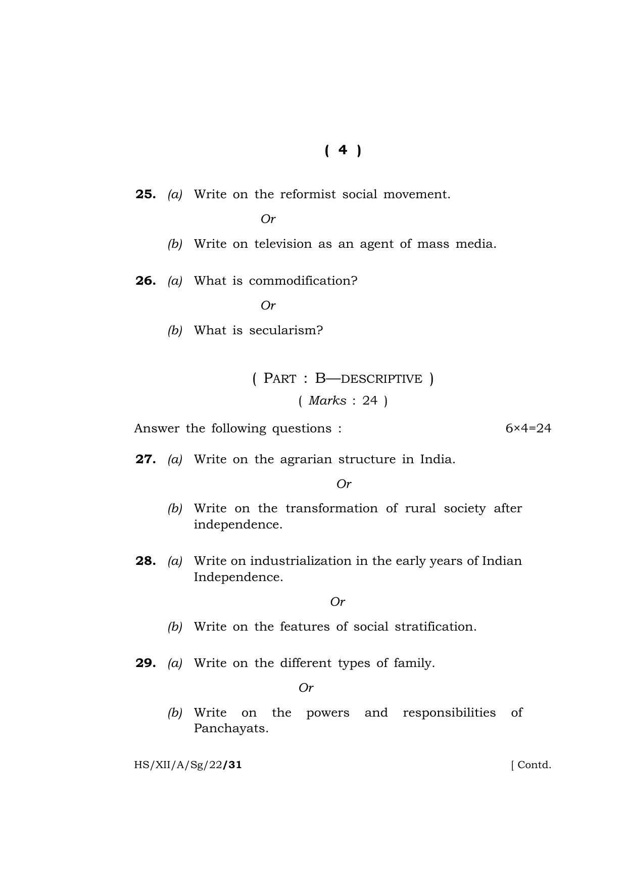Meghalaya Board (MBOSE) Class 12 SOCIOLOGY  (HS-XII-A-Sg-22) 2022 Question Paper - Page 4