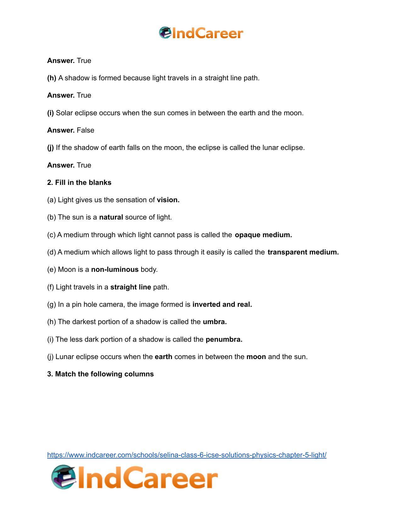 Selina Class 6 ICSE Solutions Physics : Chapter 5- Light - Page 3