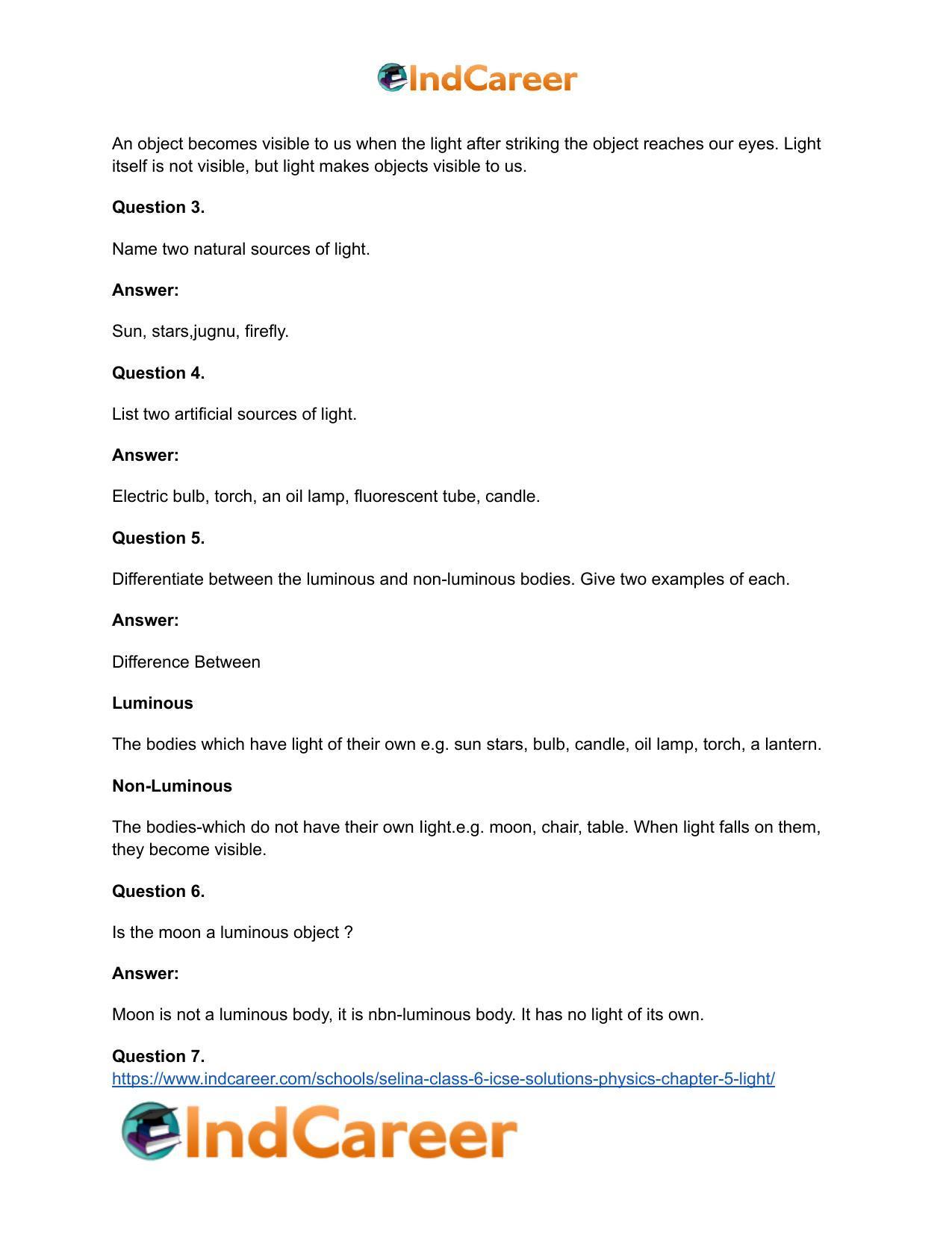Selina Class 6 ICSE Solutions Physics : Chapter 5- Light - Page 6
