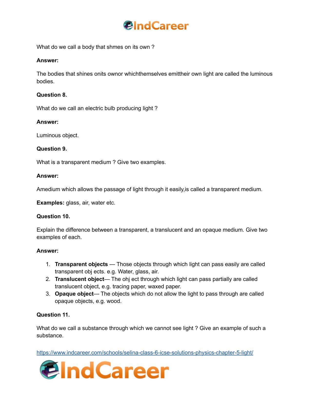 Selina Class 6 ICSE Solutions Physics : Chapter 5- Light - Page 7