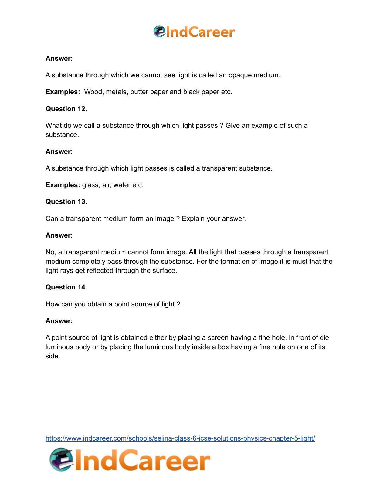 Selina Class 6 ICSE Solutions Physics : Chapter 5- Light - Page 8