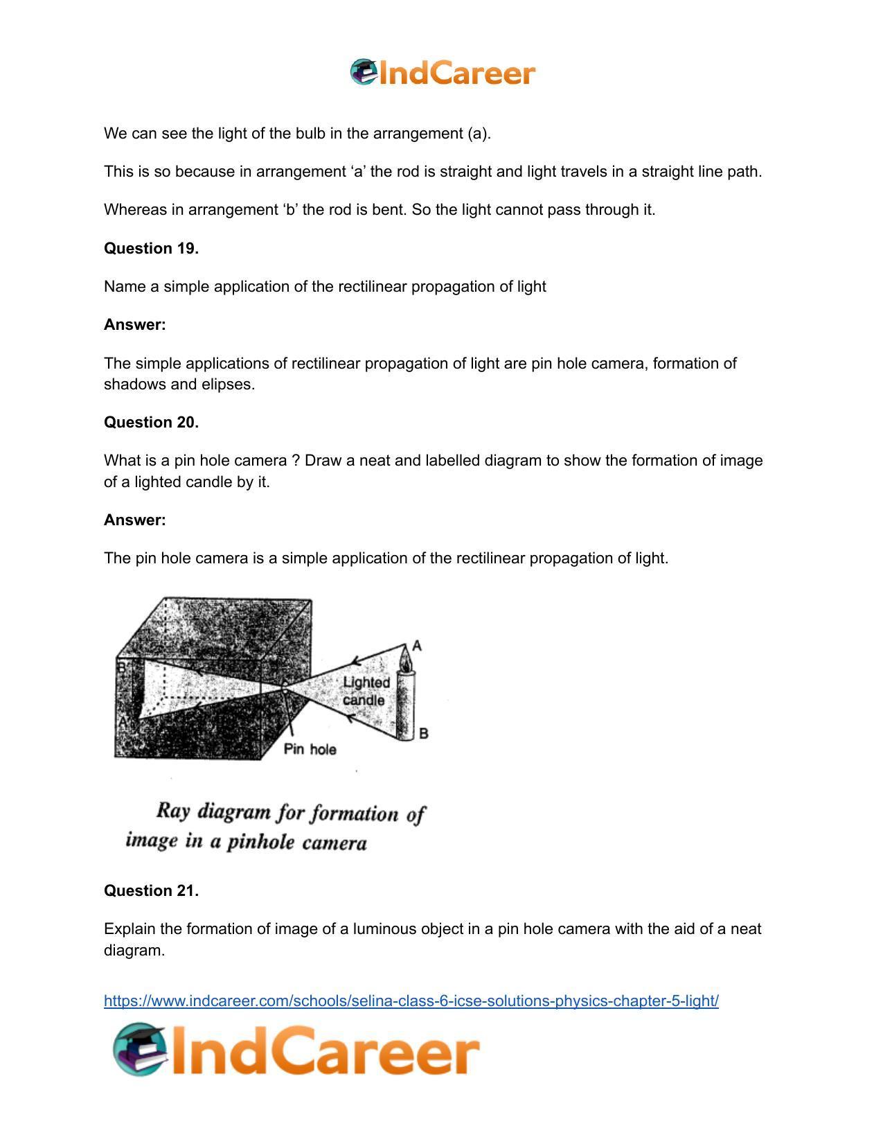 Selina Class 6 ICSE Solutions Physics : Chapter 5- Light - Page 11