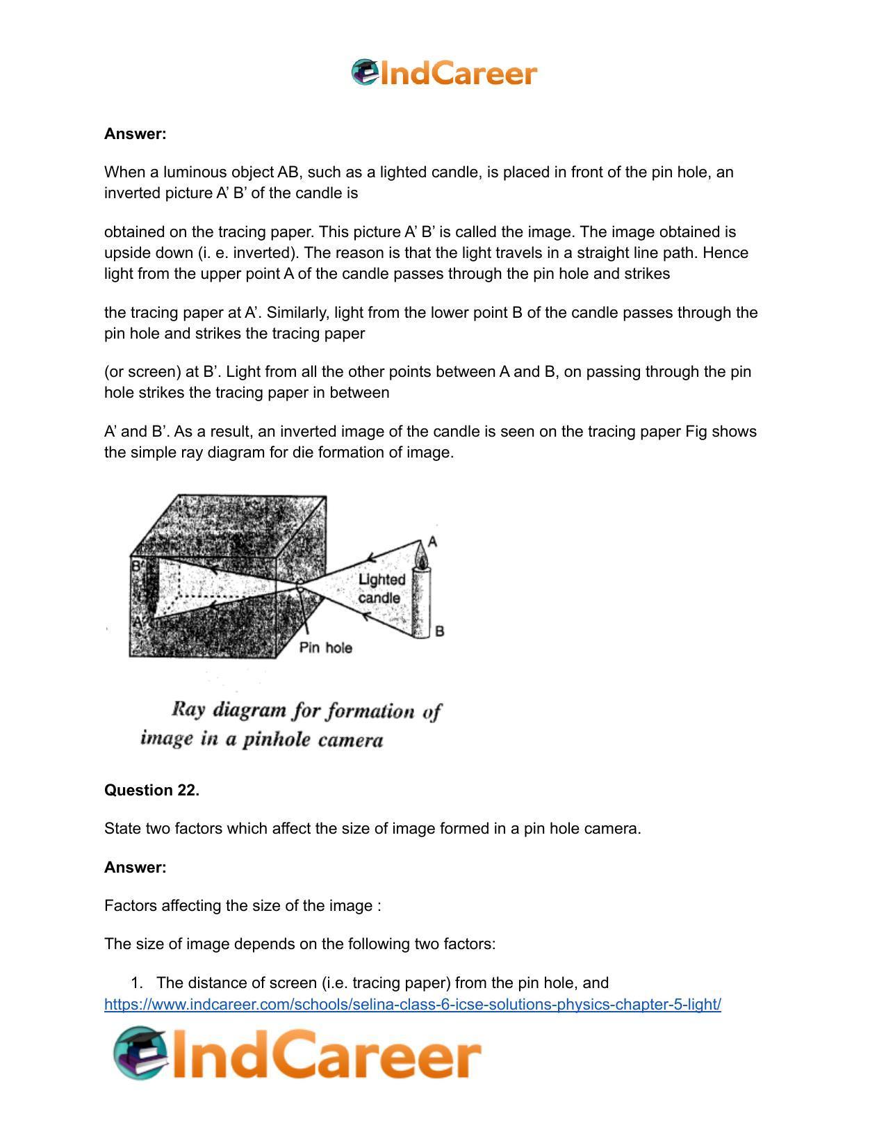 Selina Class 6 ICSE Solutions Physics : Chapter 5- Light - Page 12