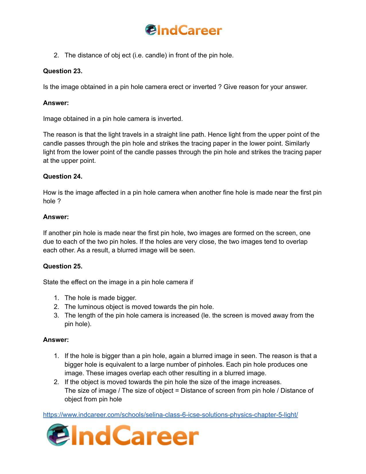 Selina Class 6 ICSE Solutions Physics : Chapter 5- Light - Page 13