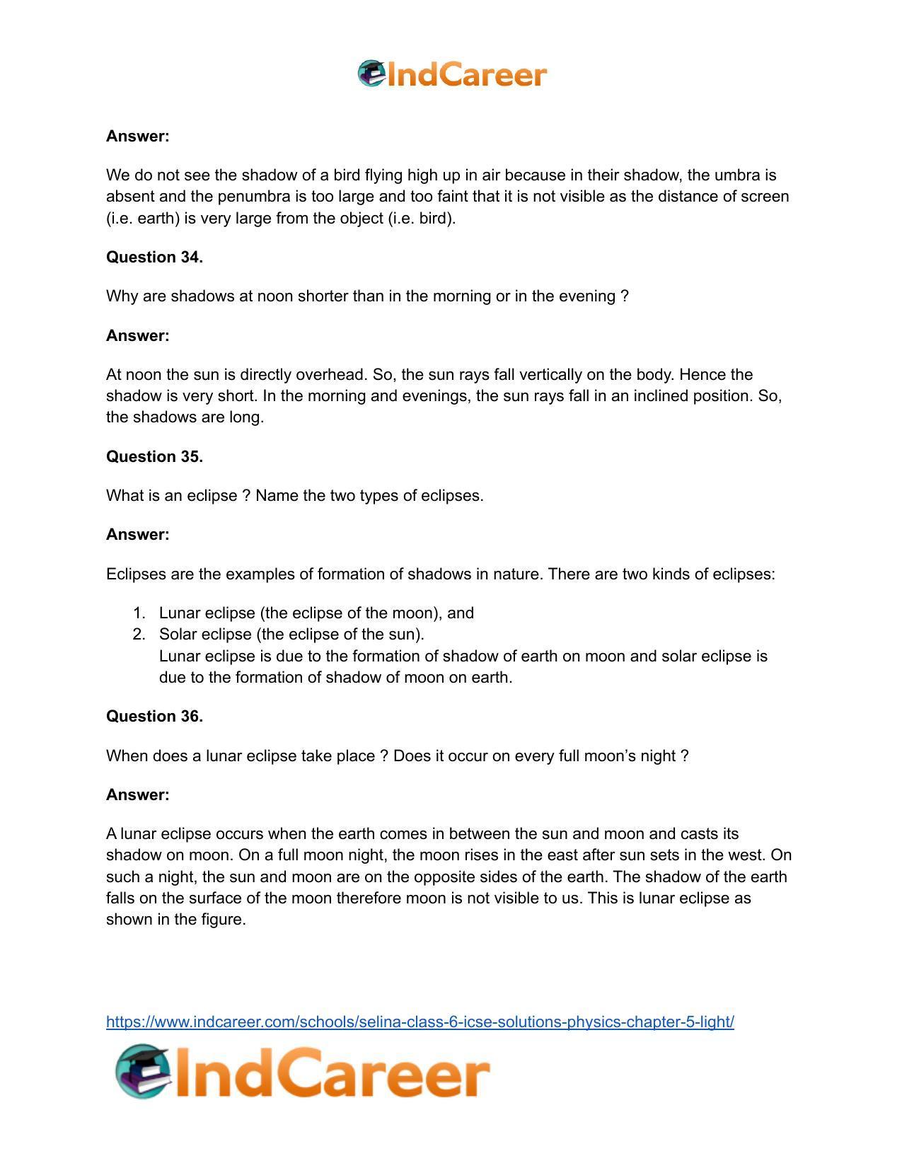 Selina Class 6 ICSE Solutions Physics : Chapter 5- Light - Page 18