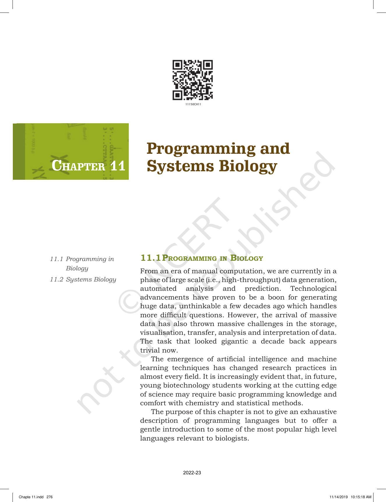 NCERT Book for Class 11 Biotechnology Chapter 11 Programming and Systems Biology - Page 1