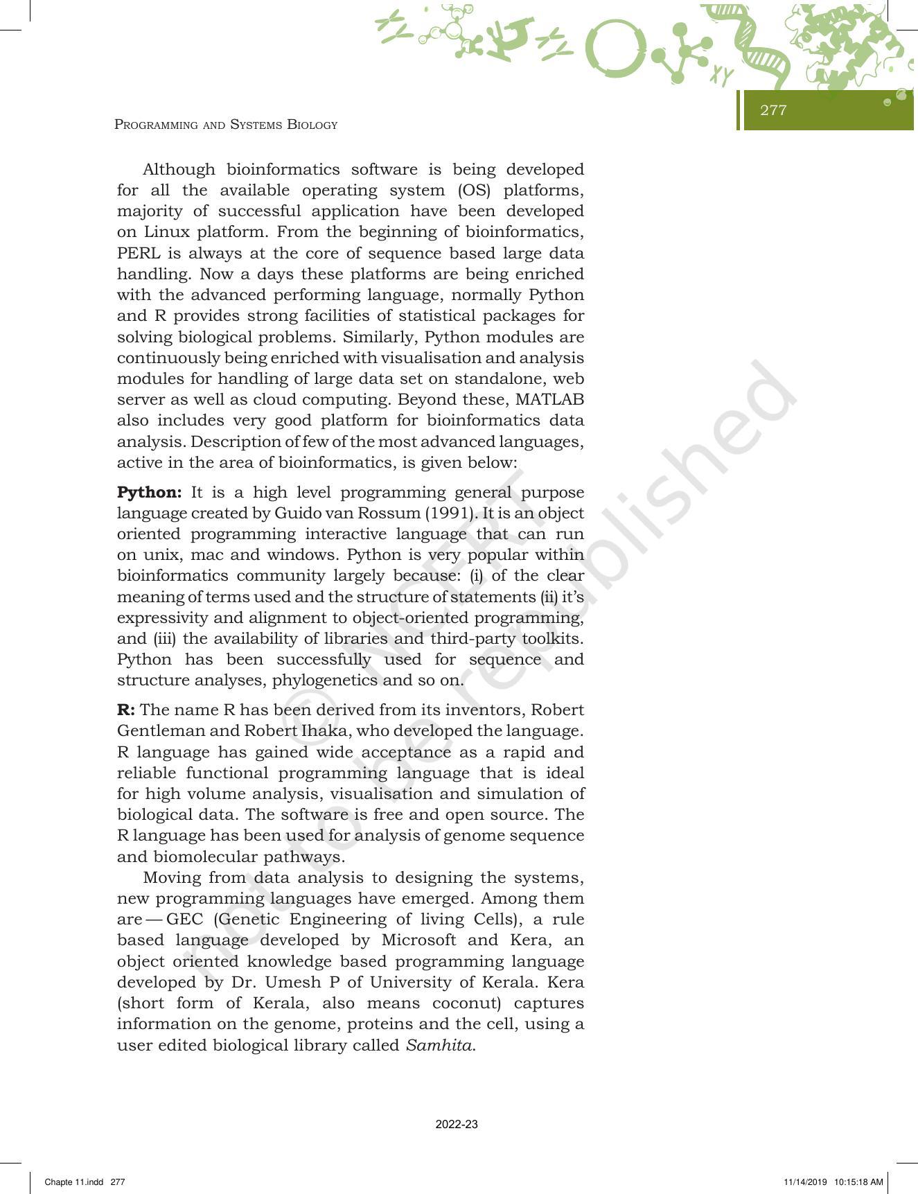 NCERT Book for Class 11 Biotechnology Chapter 11 Programming and Systems Biology - Page 2