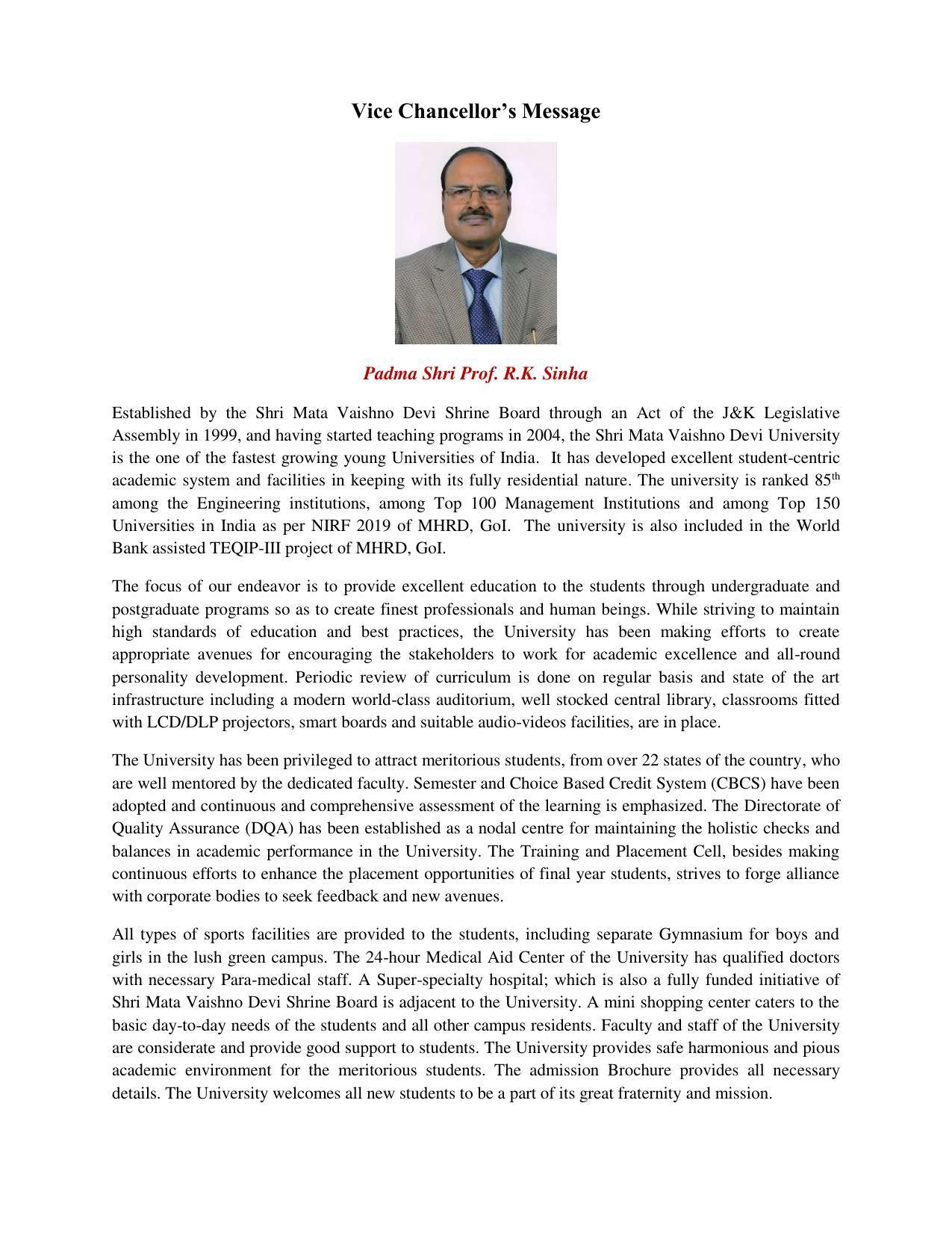Shri Mata Vaishno Devi University (SMVDU), Katra 2020-21 (Prospectus) - Page 4
