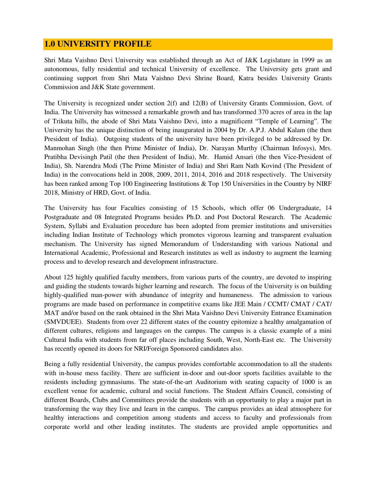 Shri Mata Vaishno Devi University (SMVDU), Katra 2020-21 (Prospectus) - Page 5