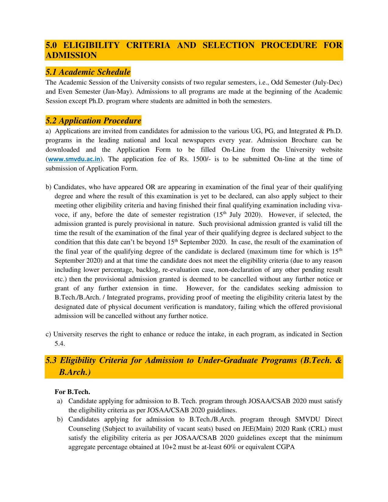 Shri Mata Vaishno Devi University (SMVDU), Katra 2020-21 (Prospectus) - Page 11