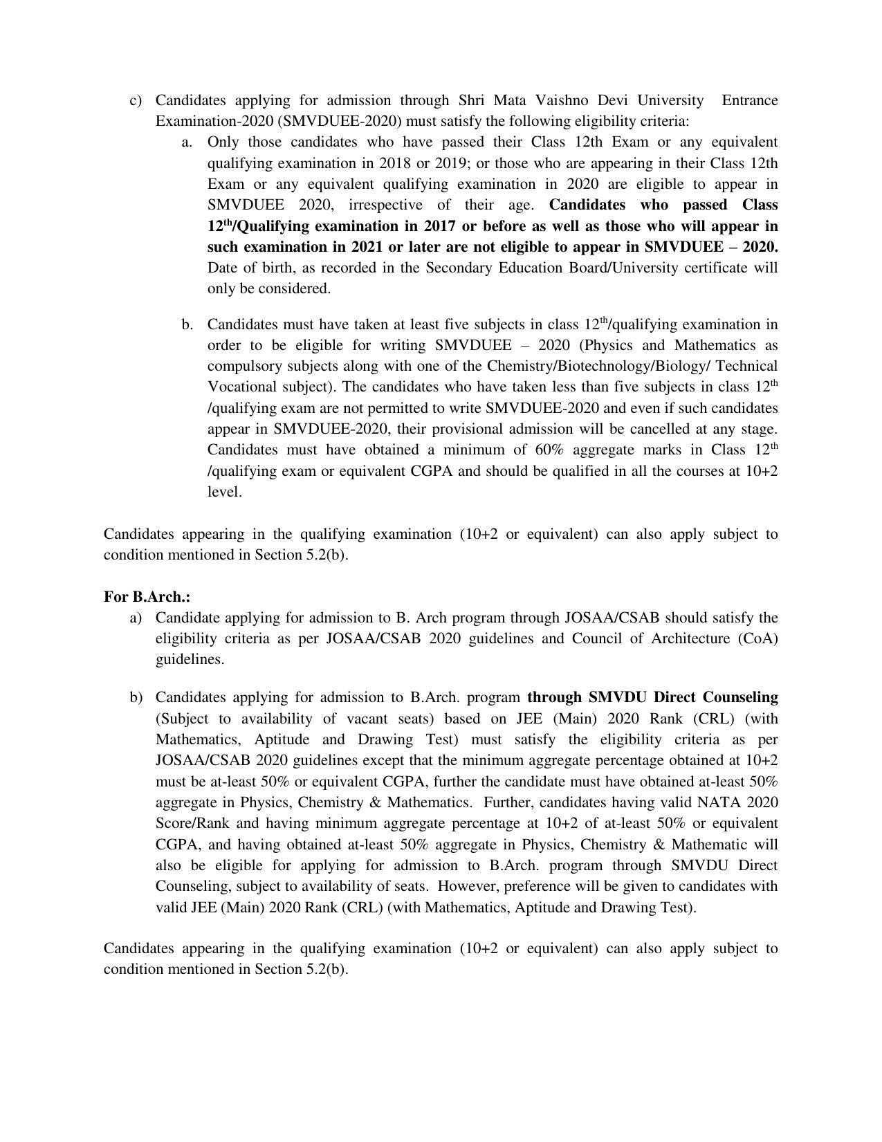 Shri Mata Vaishno Devi University (SMVDU), Katra 2020-21 (Prospectus) - Page 12