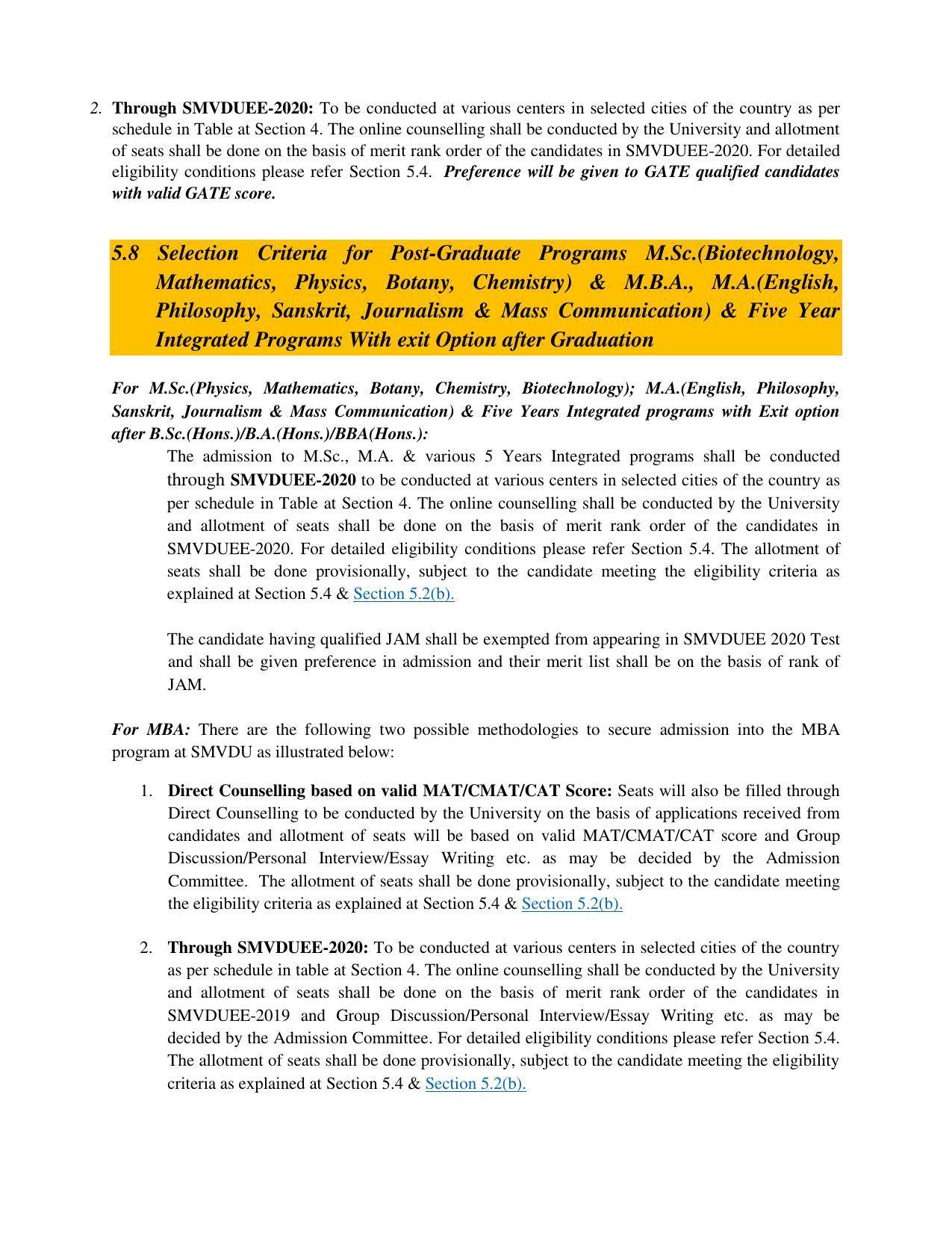 Shri Mata Vaishno Devi University (SMVDU), Katra 2020-21 (Prospectus) - Page 20