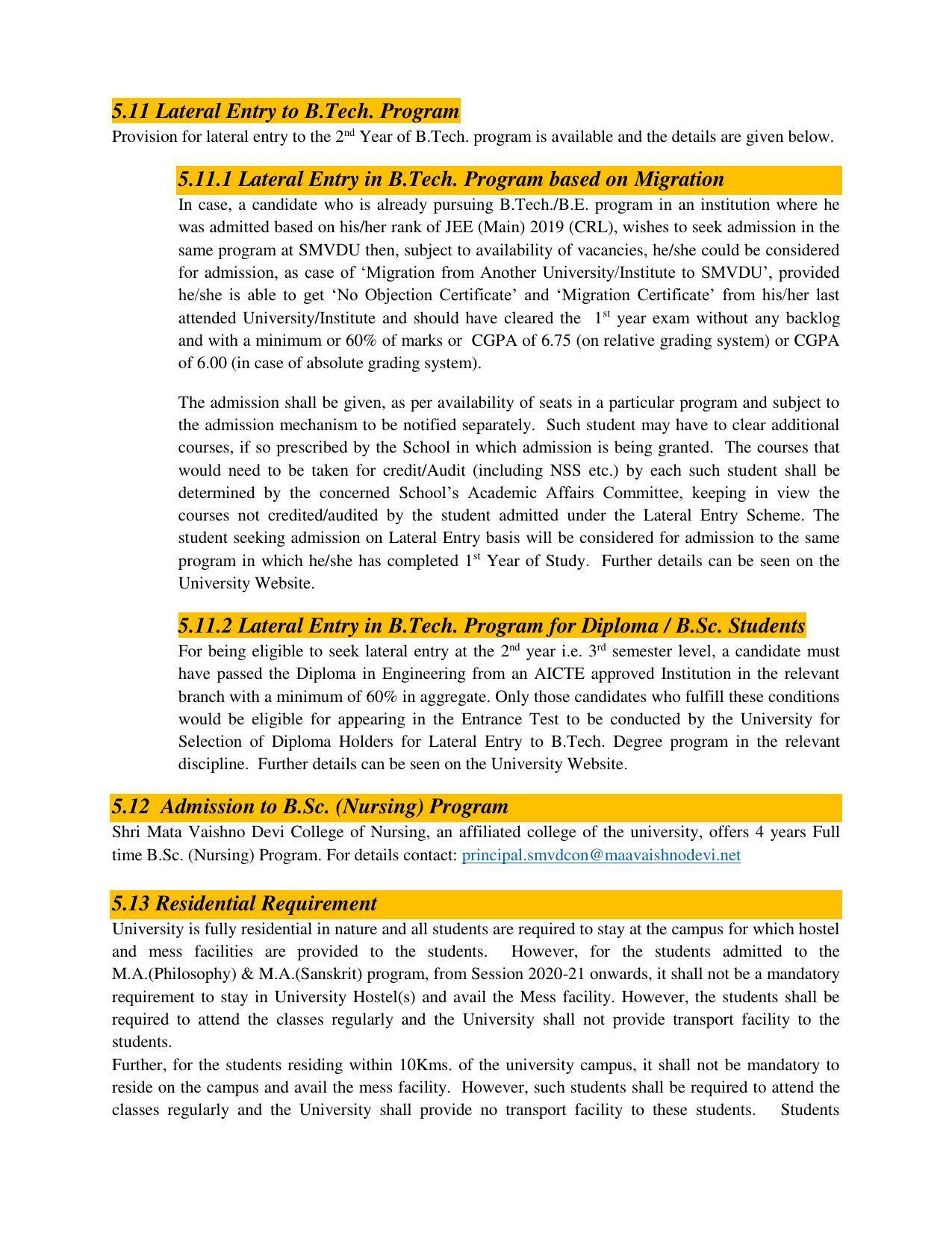 Shri Mata Vaishno Devi University (SMVDU), Katra 2020-21 (Prospectus) - Page 22