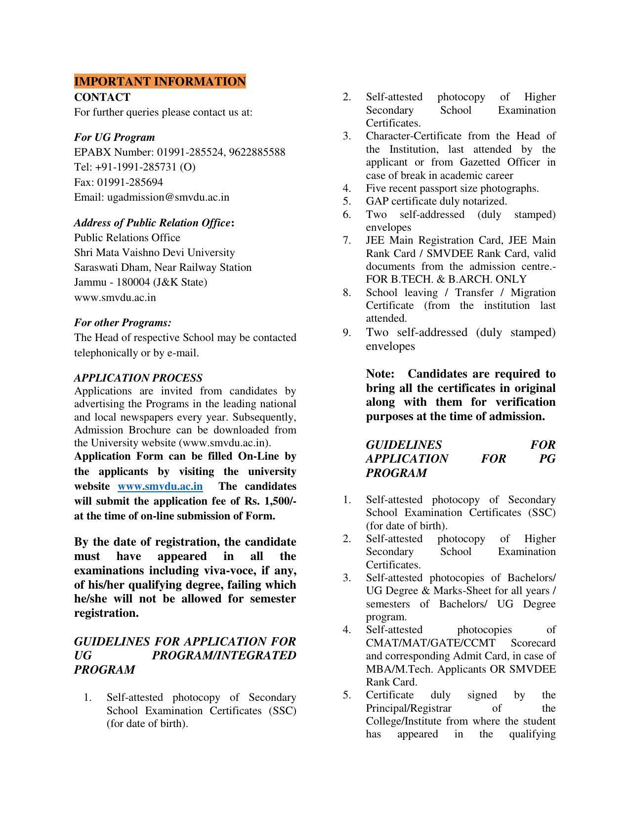 Shri Mata Vaishno Devi University (SMVDU), Katra 2020-21 (Prospectus) - Page 81