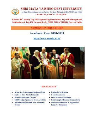Shri Mata Vaishno Devi University (SMVDU), Katra 2020-21 (Prospectus)