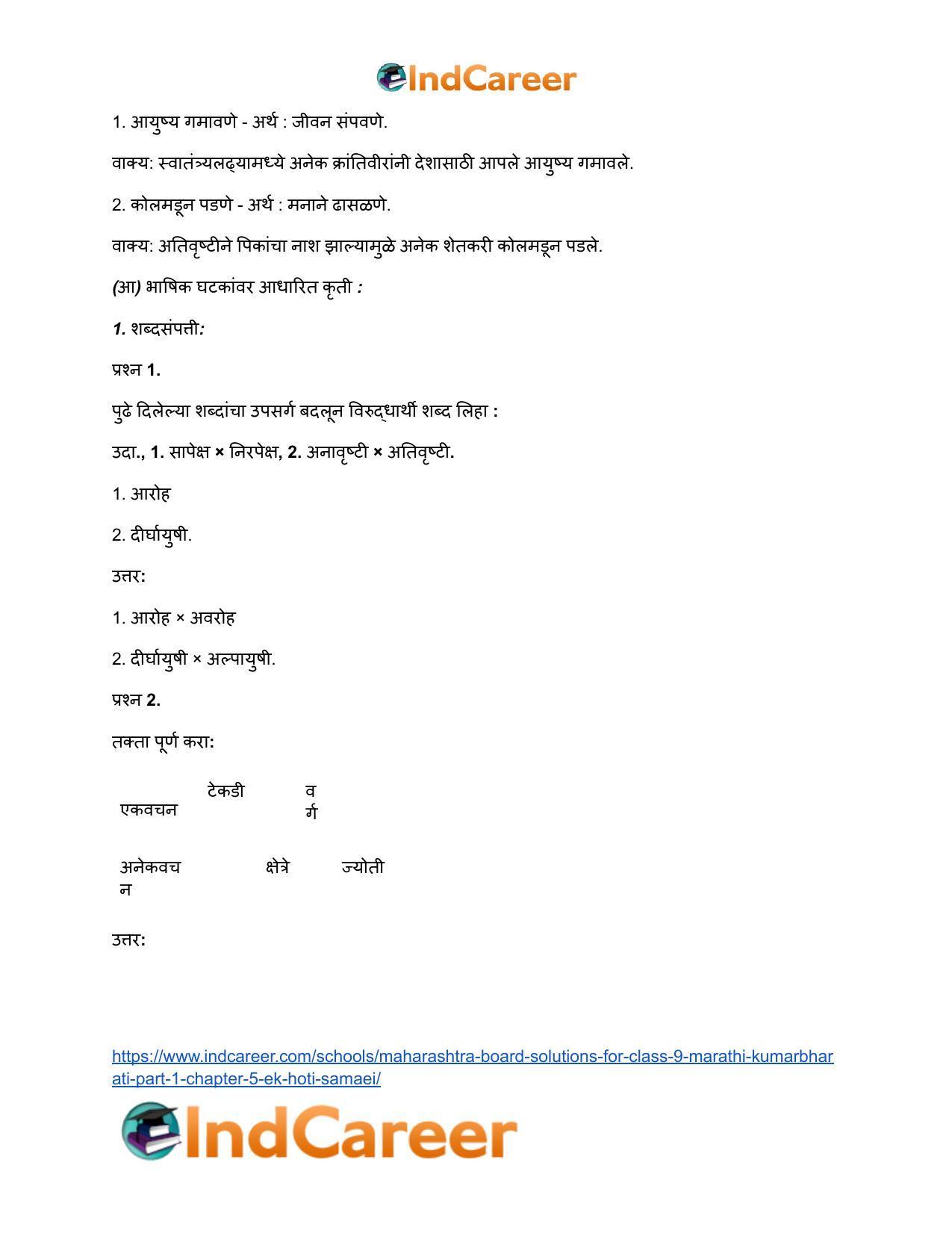 Maharashtra Board Solutions for Class 9- Marathi Kumarbharati (Part- 1): Chapter 5- एक होती समई - Page 20