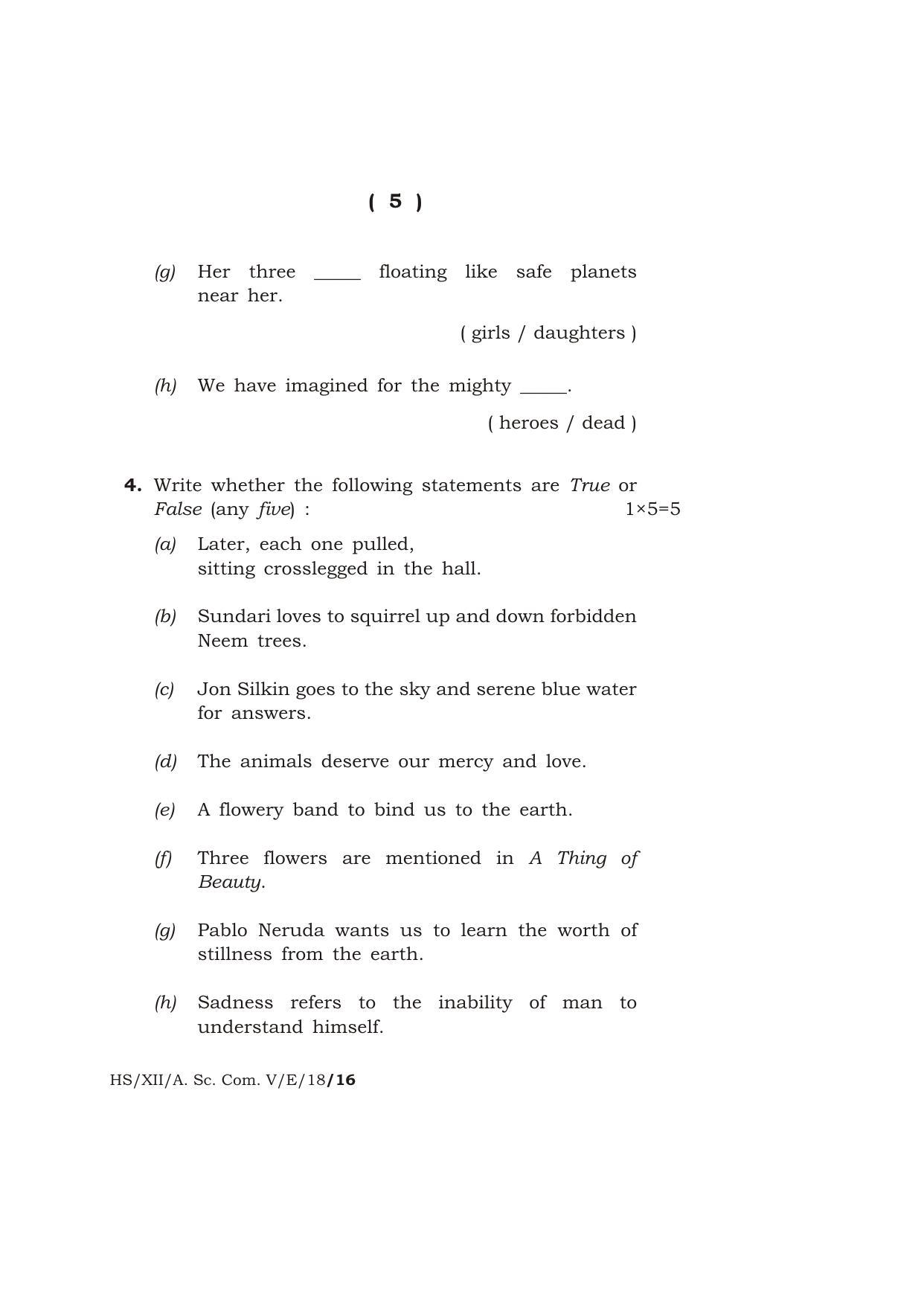 Meghalaya Board (MBOSE) Class 12 ENGLISH 2018 Question Paper - Page 5