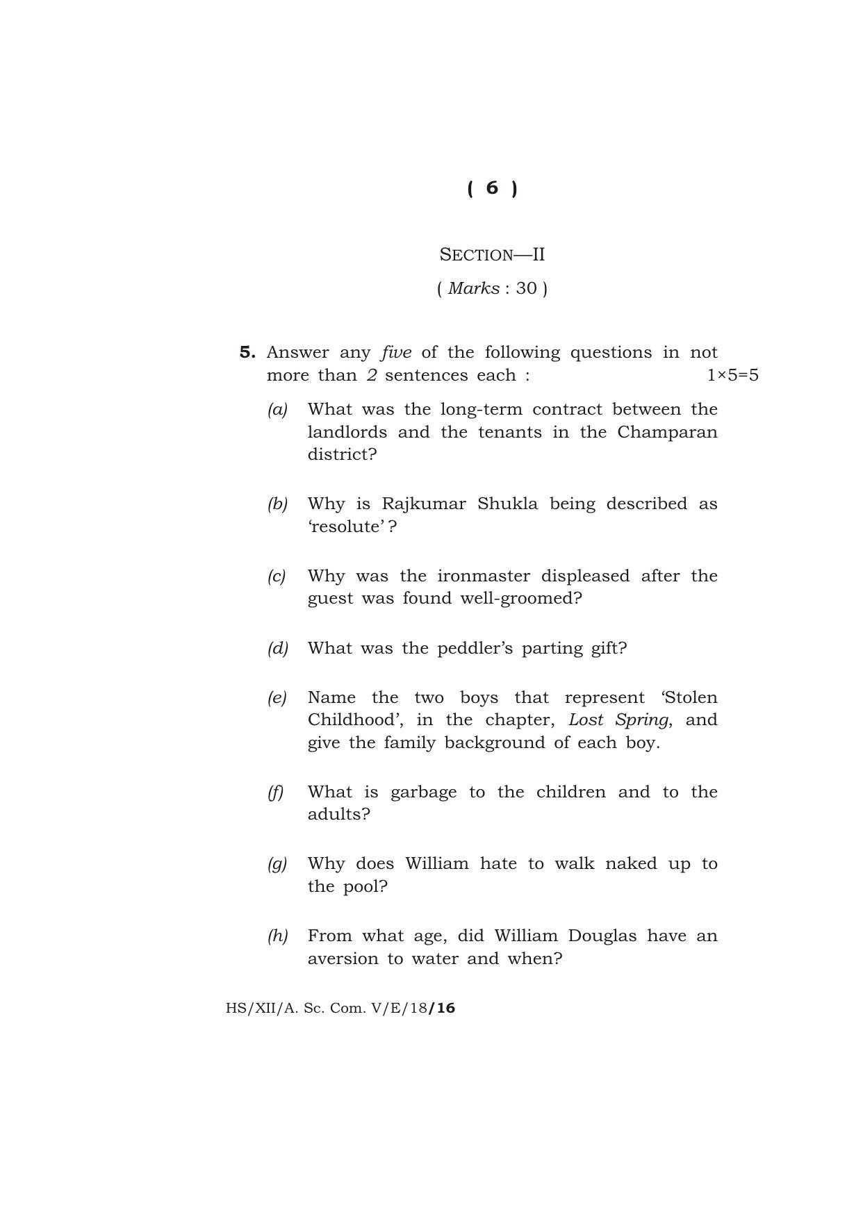 Meghalaya Board (MBOSE) Class 12 ENGLISH 2018 Question Paper - Page 6
