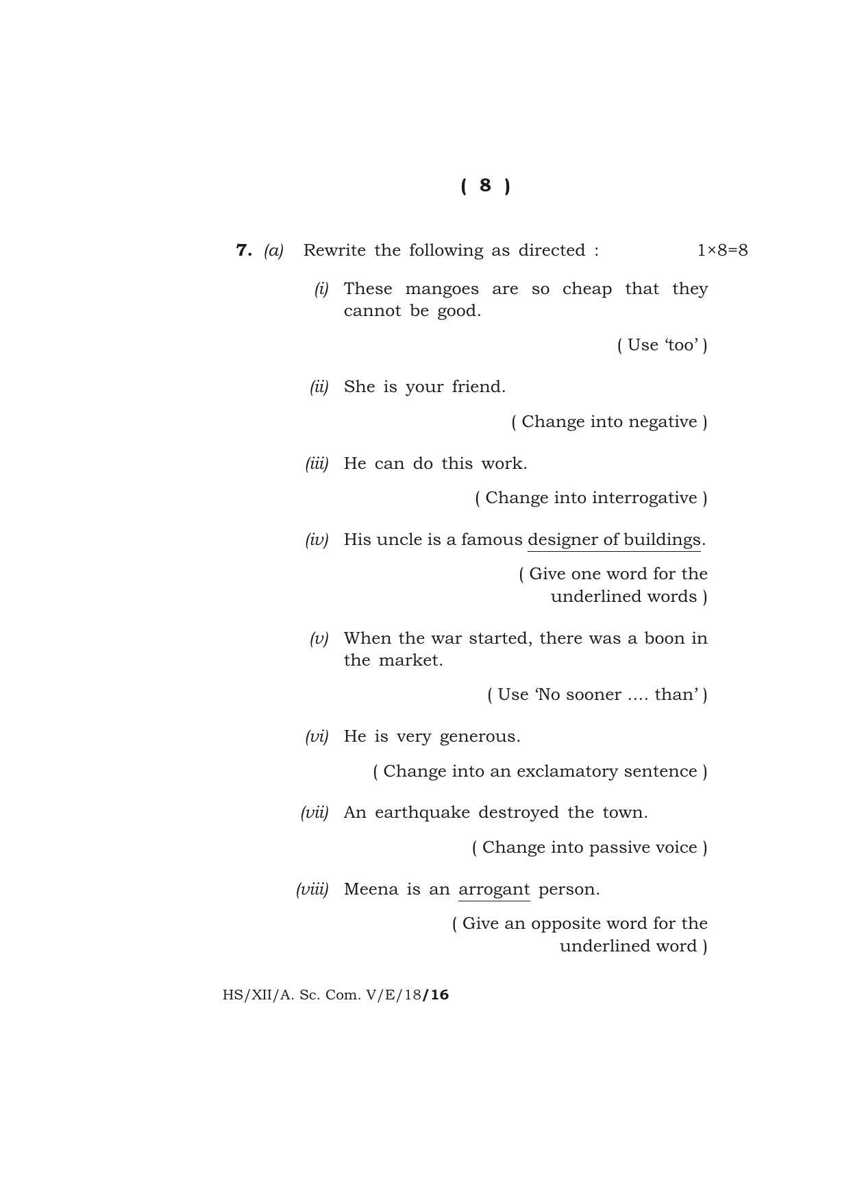 Meghalaya Board (MBOSE) Class 12 ENGLISH 2018 Question Paper - Page 8