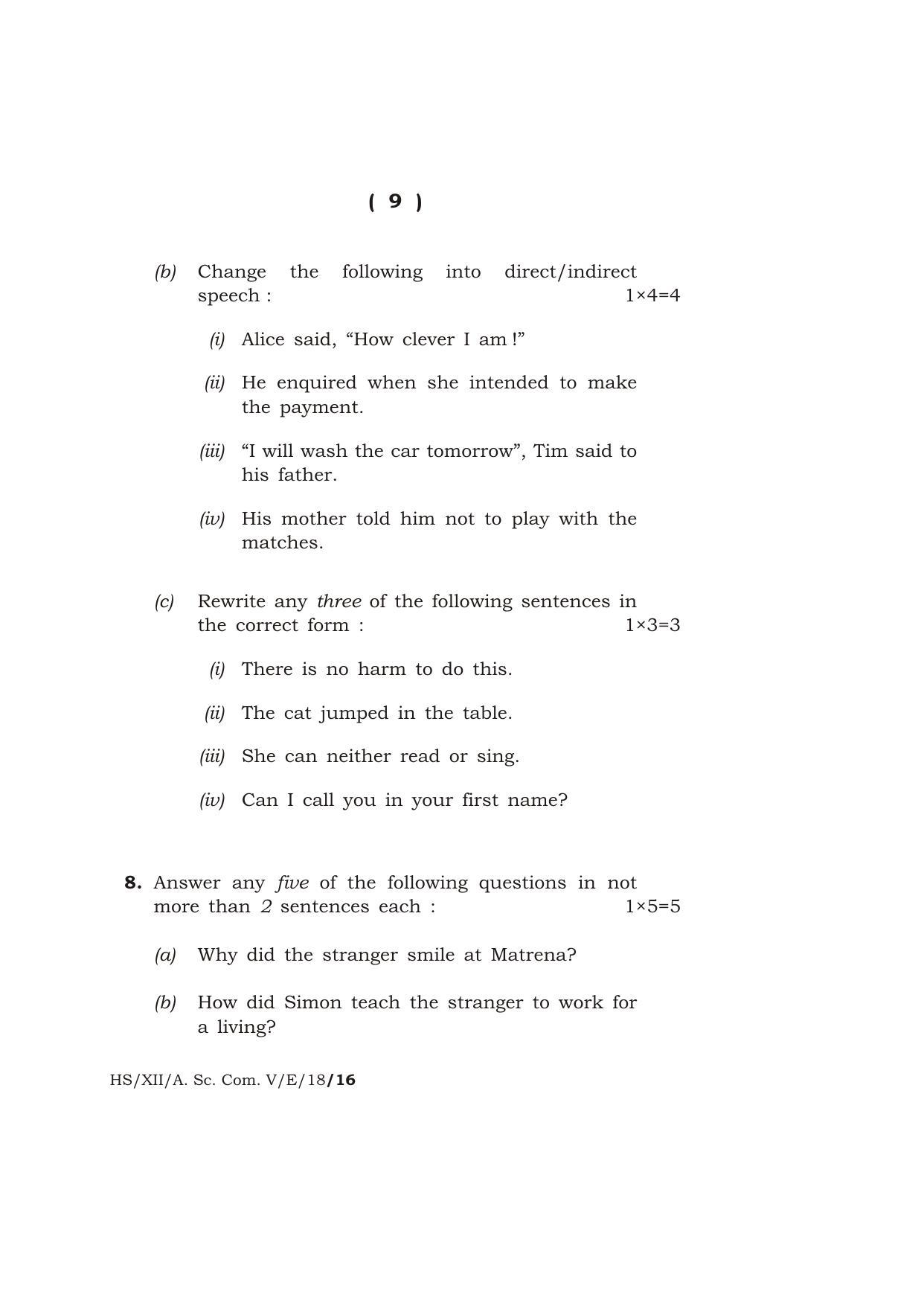Meghalaya Board (MBOSE) Class 12 ENGLISH 2018 Question Paper - Page 9