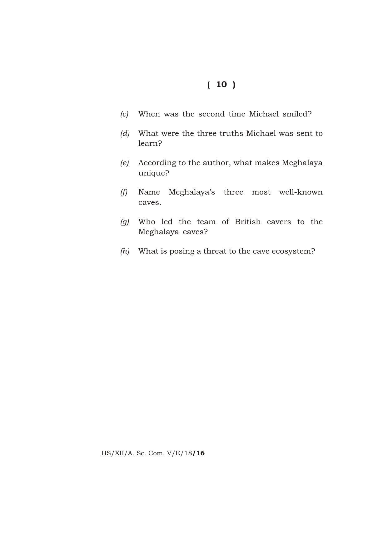 Meghalaya Board (MBOSE) Class 12 ENGLISH 2018 Question Paper - Page 10