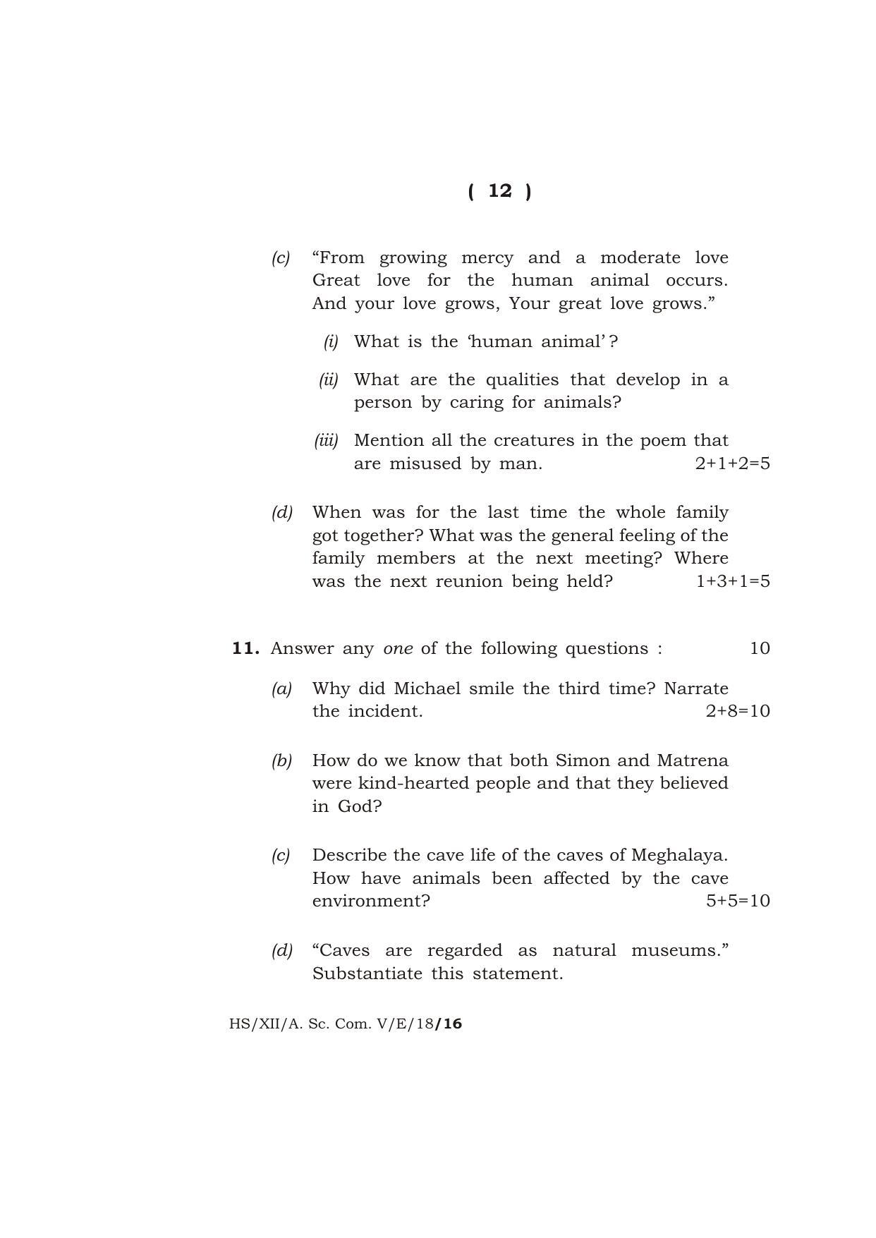 Meghalaya Board (MBOSE) Class 12 ENGLISH 2018 Question Paper - Page 12