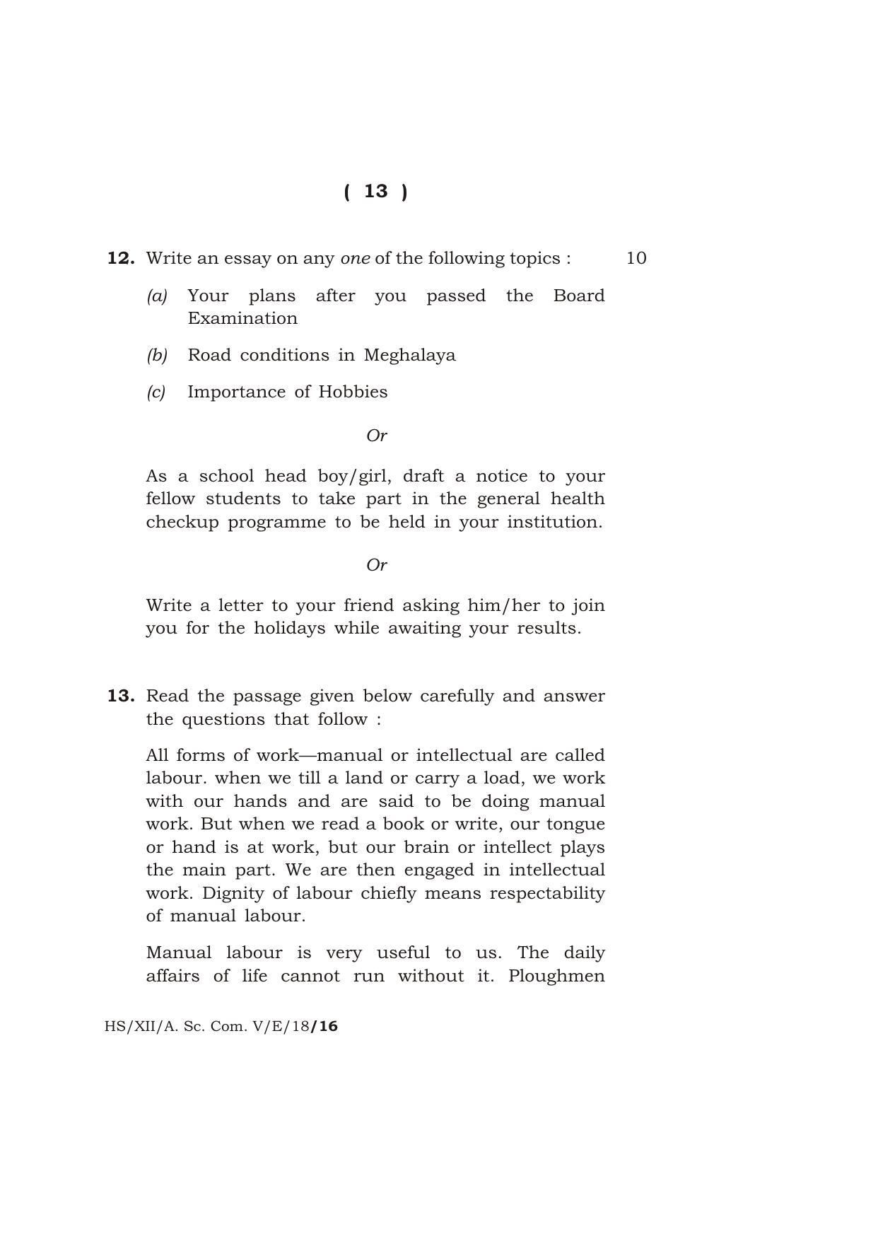 Meghalaya Board (MBOSE) Class 12 ENGLISH 2018 Question Paper - Page 13