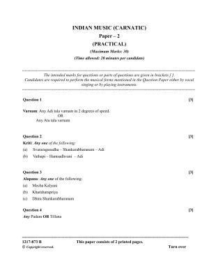 ISC Class 12 2017 INDIAN MUSIC (CARNATIC) Paper – 2 (PRACTICAL) Question Paper
