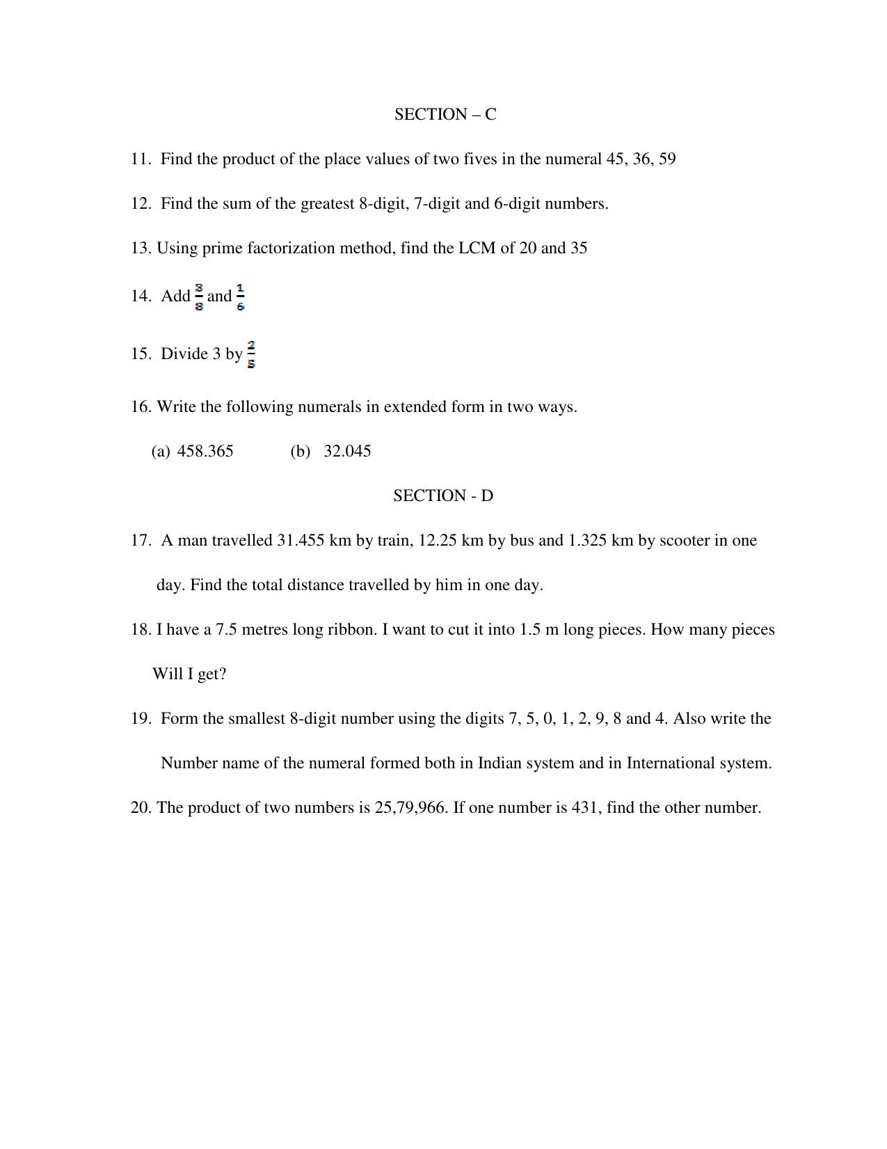Worksheet for Class 5 Maths Assignment 3 - Page 2