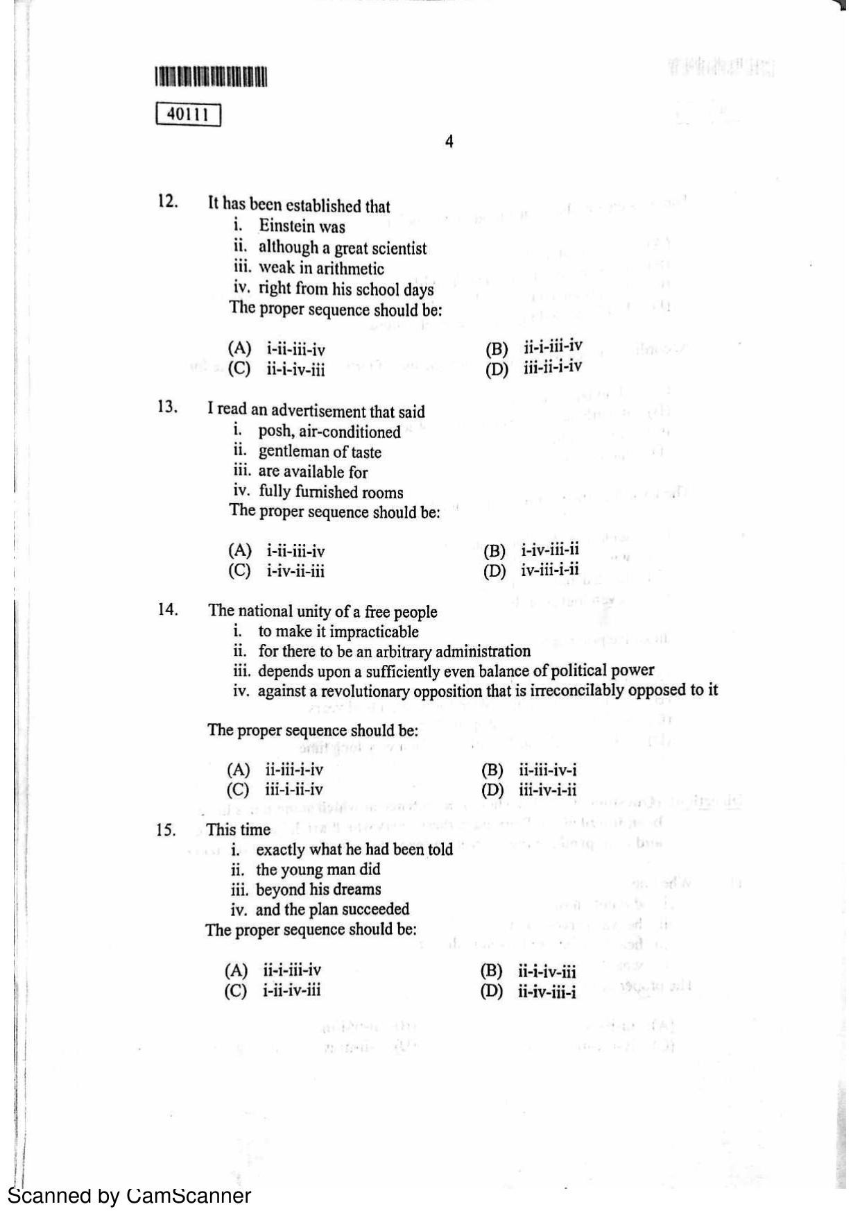 CUSAT CAT 2011 MBA Question Paper - Page 4