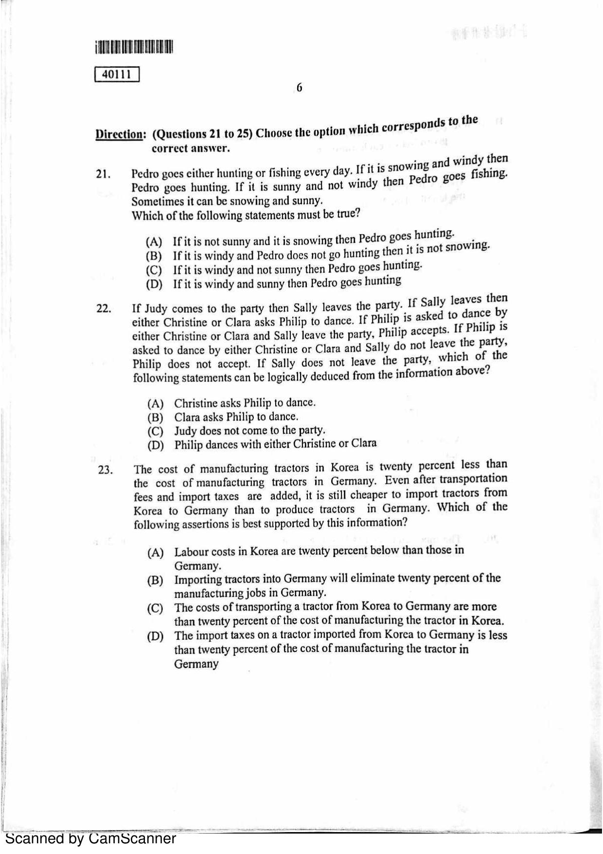CUSAT CAT 2011 MBA Question Paper - Page 6